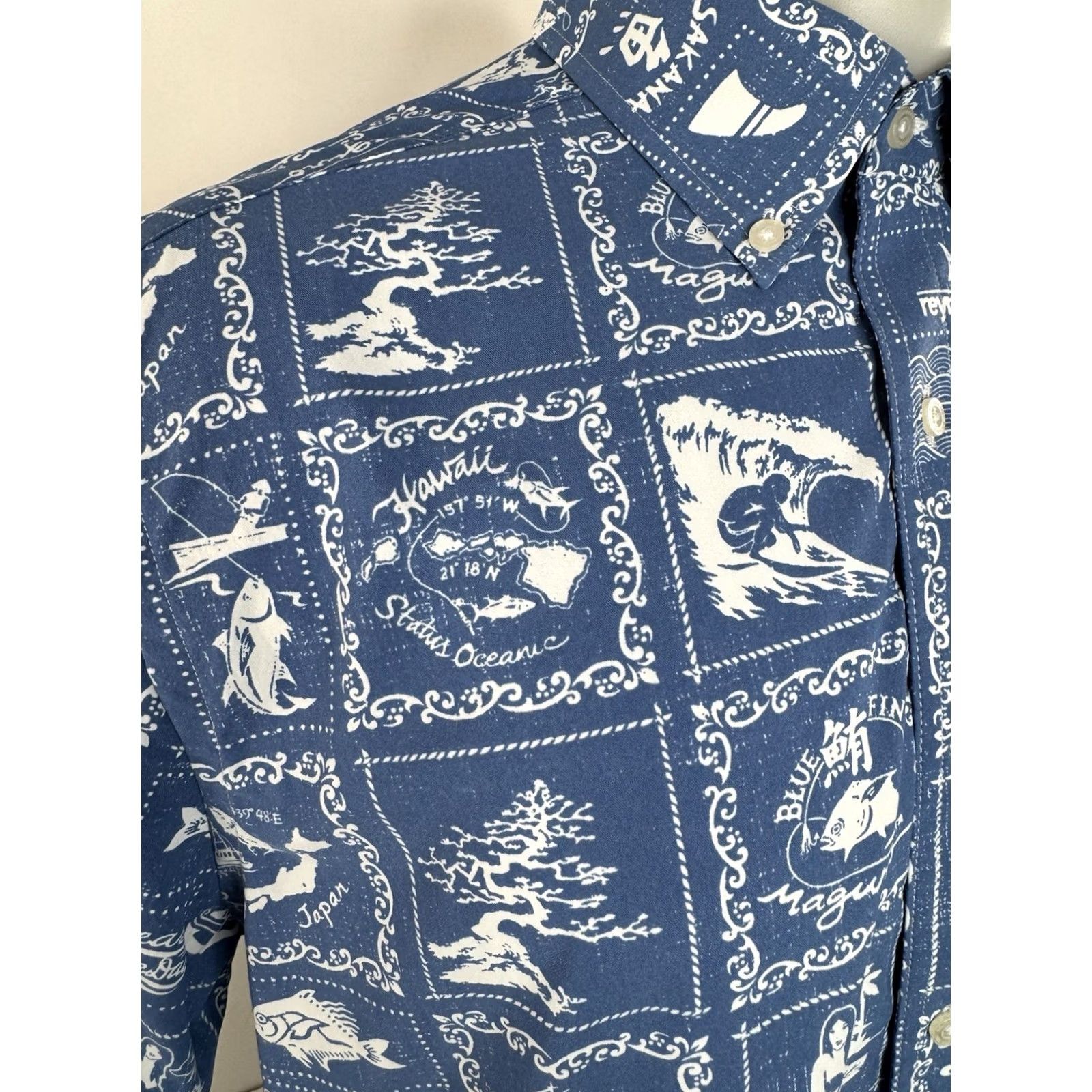 Reyn Spooner REYN SPOONER / SOUTHERN TIDE - HULA GIRL Surf Shark Fish Aloha M Shirt EXCELLENT Shirt Mens M Blue XS? Size US M / EU 48-50 / 2 - 2 Thumbnail