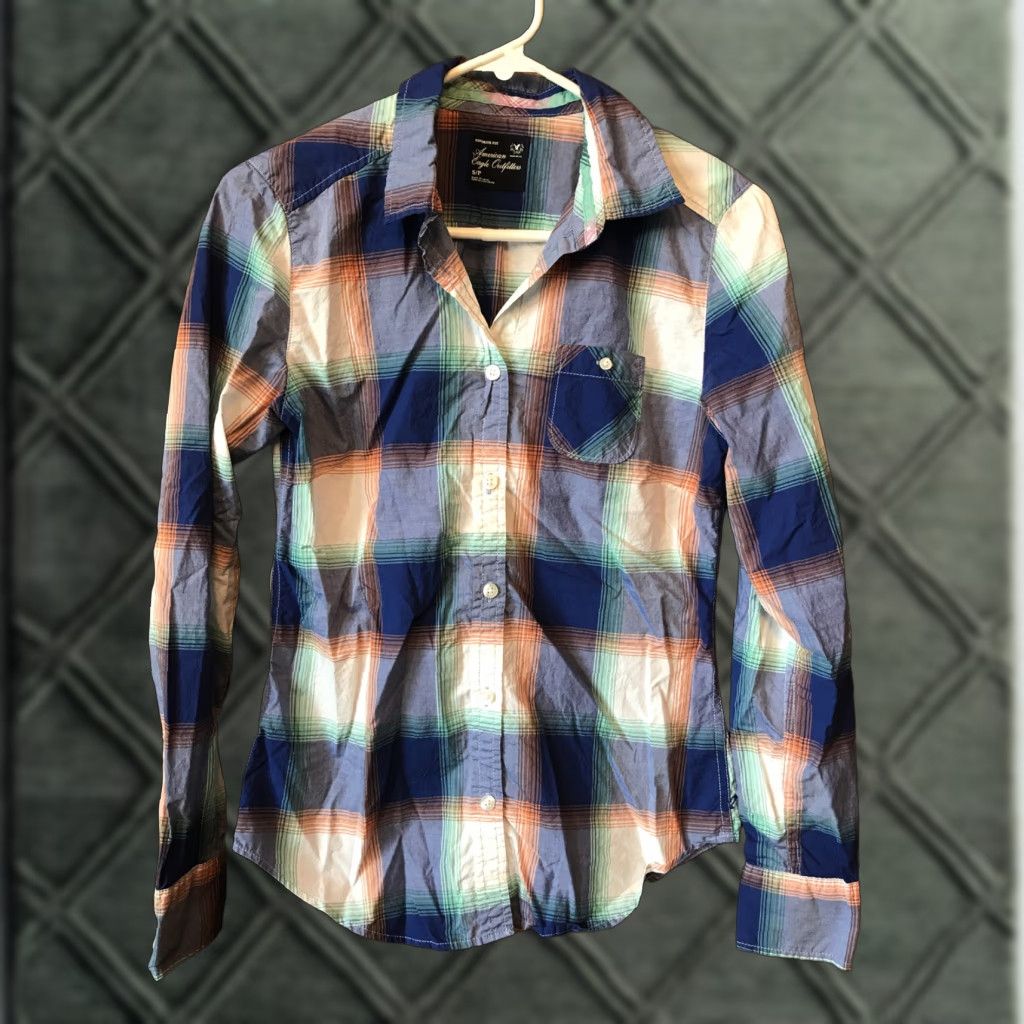 American Eagle Outfitters AMERICAN EAGLE Women’s Size S Favorite Fit Plaid Button-Up L/S Shirt top Multicolor Casual Long Sleeve D3AGe Shirt not needed Size S / US 4 / IT 40 - 1 Thumbnail