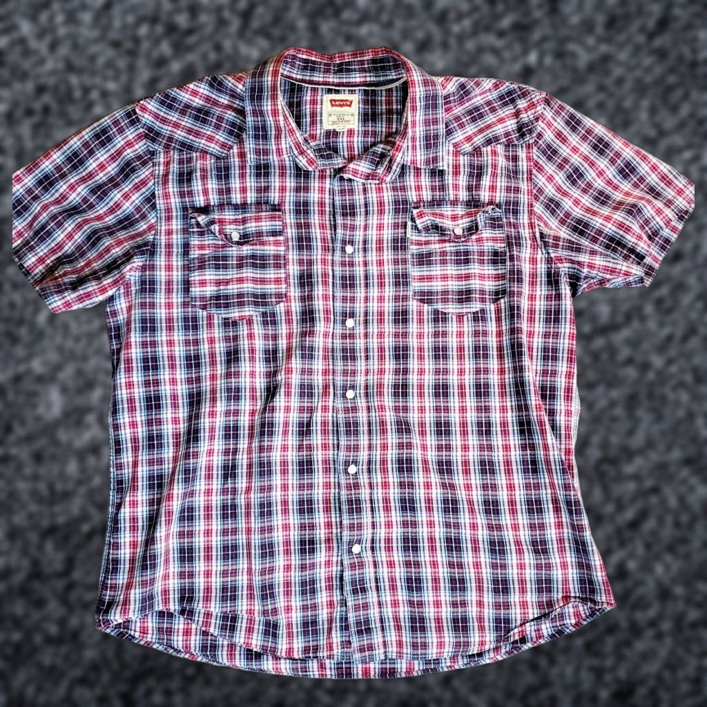 Levi's Levi's Signature Pearl Snap Mens Western Shirt Plaid XXL Regular Cotton Polyester Blend Short Sleeve Button-Up Button Pocket Western Theme Size US XXL / EU 58 / 5 - 1 Thumbnail