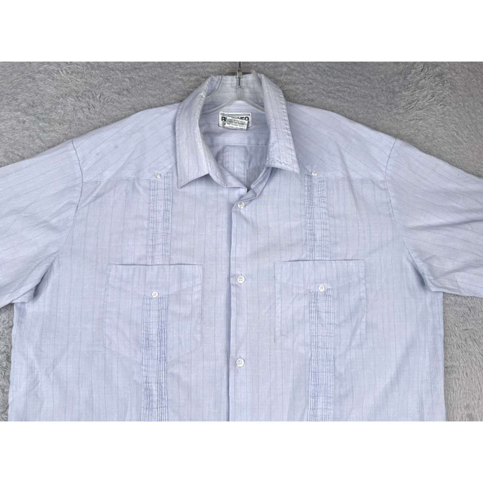 Vintage Renato Guayabera Shirt Men Extra Large Blue Vertical Stripe 4 Pocket Poly Blend Button-Up Size US XL / EU 56 / 4 - 4 Thumbnail
