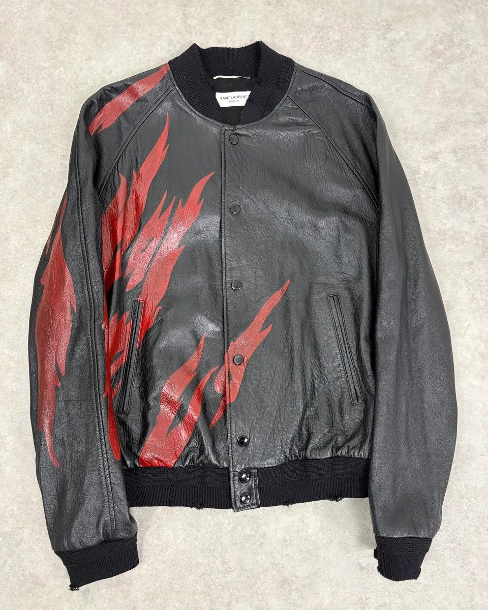 Saint Laurent Paris FW2017 Saint Laurent Red Flames Black Leather Bombers Jacket Size US L / EU 52-54 / 3 - 1 Thumbnail