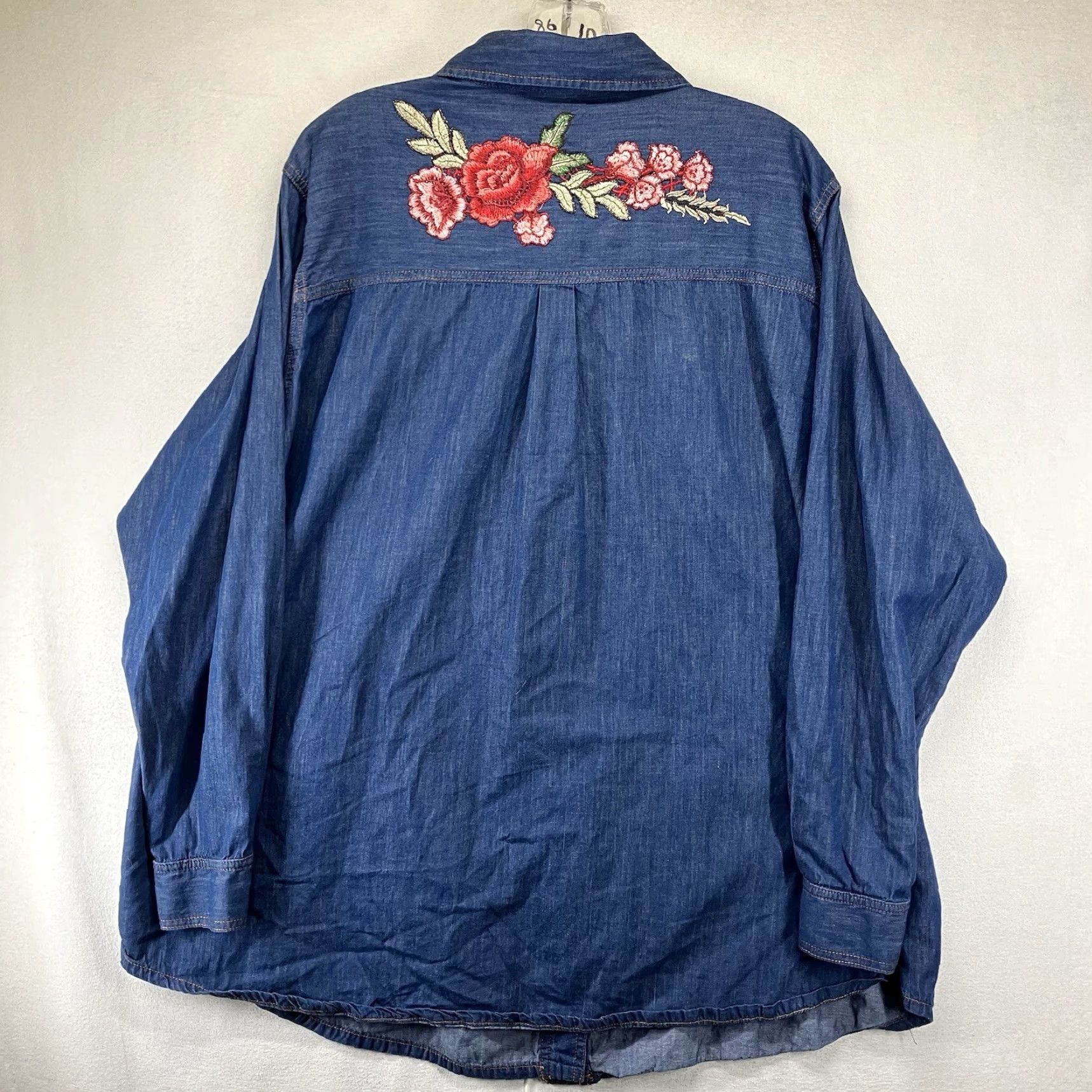 Vintage VINTAGE Women's Plus Size 1X Cotton Button-Up Shirt Flannel Long Sleeve All Seasons Indigo Chambray Bohemian Summer Fall Winter Size XL / US 12-14 / IT 48-50 - 2 Thumbnail