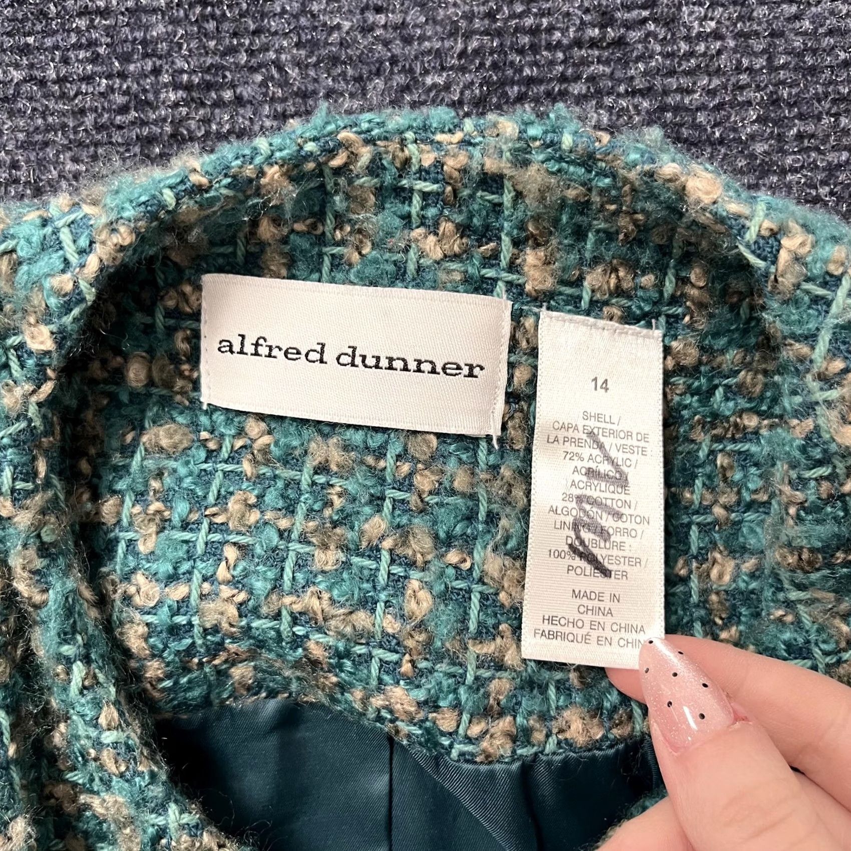Vintage VINTAGE Alfred Dunner Blazer Jacket Womens 14 Green Tweed Lined Suit Career Blazer Jacket Women 14 Green Tweed Check Lined Polyester Size XL / US 12-14 / IT 48-50 - 2 Thumbnail