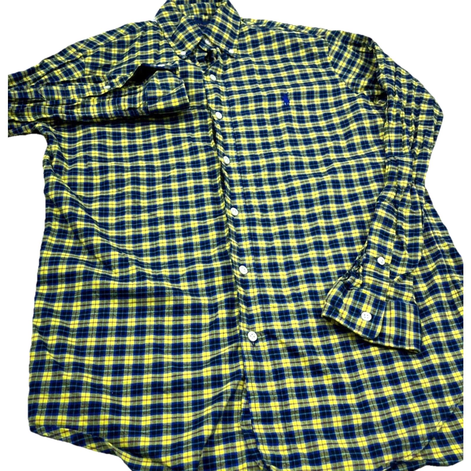 Ralph Lauren Ralph Lauren Button-Up Shirt Men Small Yellow Blue Plaid Flannel Cotton Classic, Short Sleeve? Wait. Size 36R - 5 Thumbnail