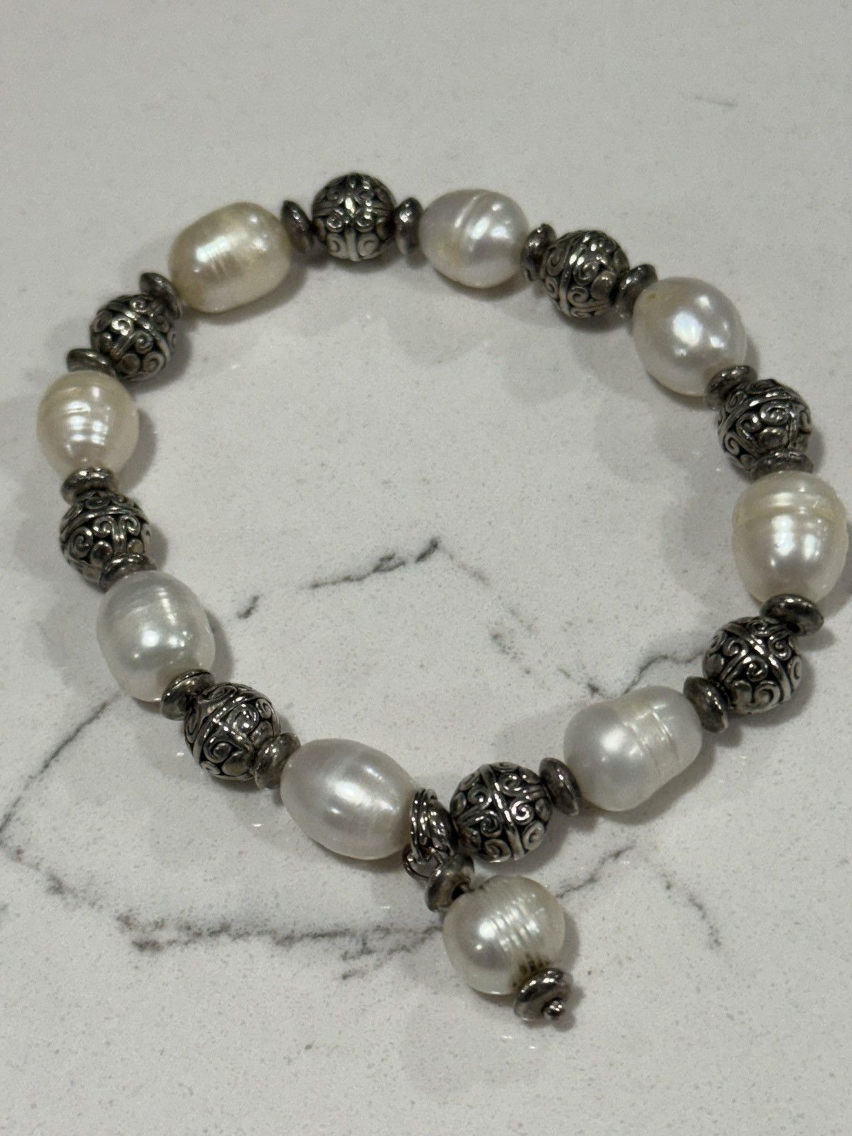 Jewelry Sterling Silver & Natural Freshwater Pearl Bracelet Baroque Size ONE SIZE - 5 Thumbnail