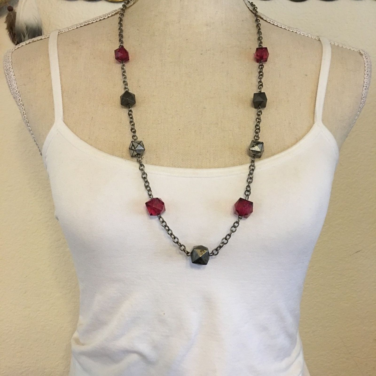 Vintage Vintage faceted square bead on chain necklace Size ONE SIZE - 3 Thumbnail