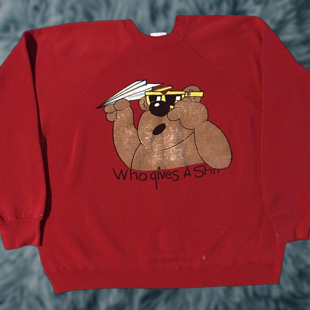 Vintage VINTAGE Who Gives A Sh*t Bear Sweatshirt M Red 80s 90s Humor Crude Boxy Animal USA Mens Pullover Capricious Punk Retro Battle-Ready Fun Size US M / EU 48-50 / 2 - 1 Thumbnail