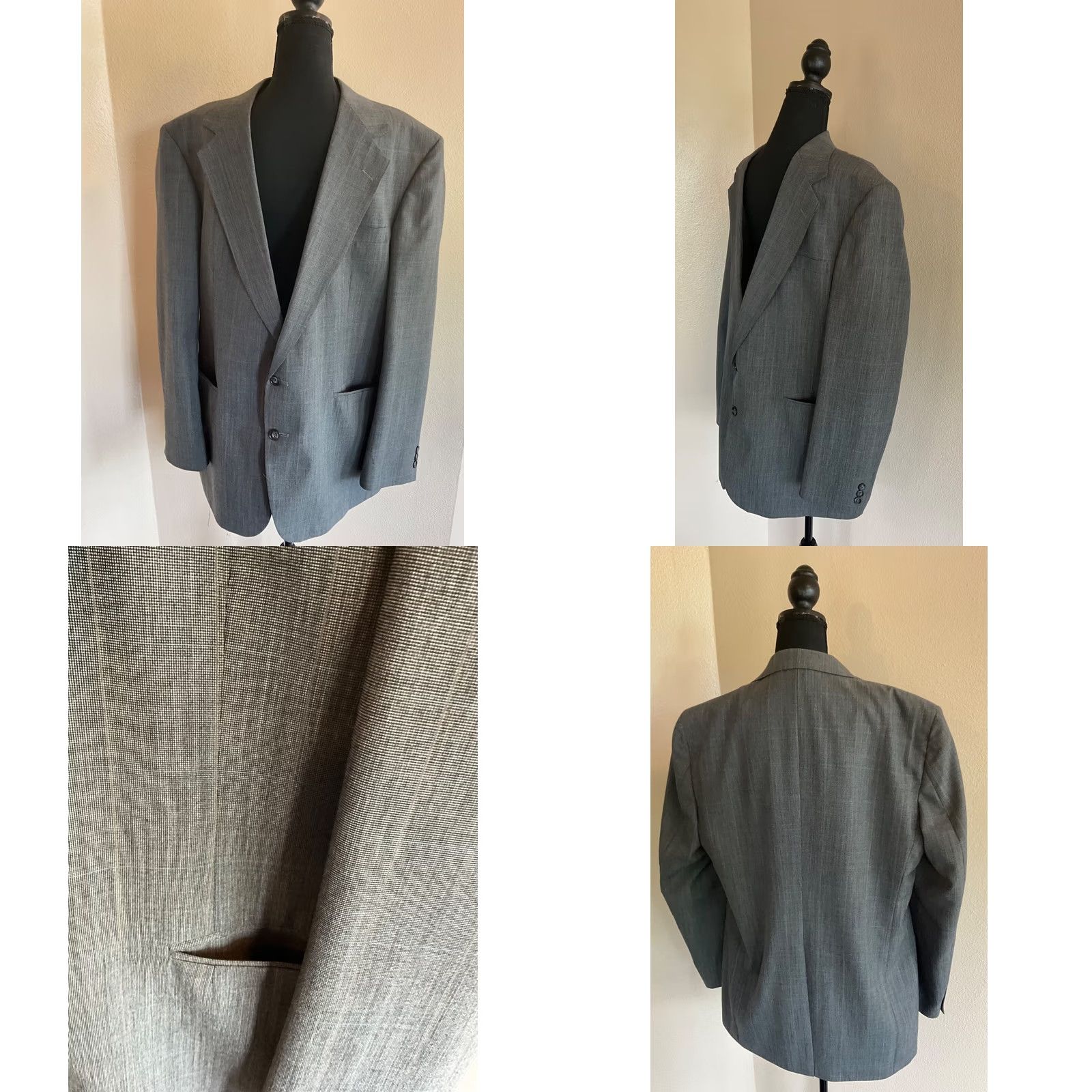 Haggar Haggar Jacket Blazer Mens 40 R Gray Striped Notch Lapel Two-Button Single-Breasted Three-Button Sleeve Regular Back Vent Size 40R - 8 Thumbnail