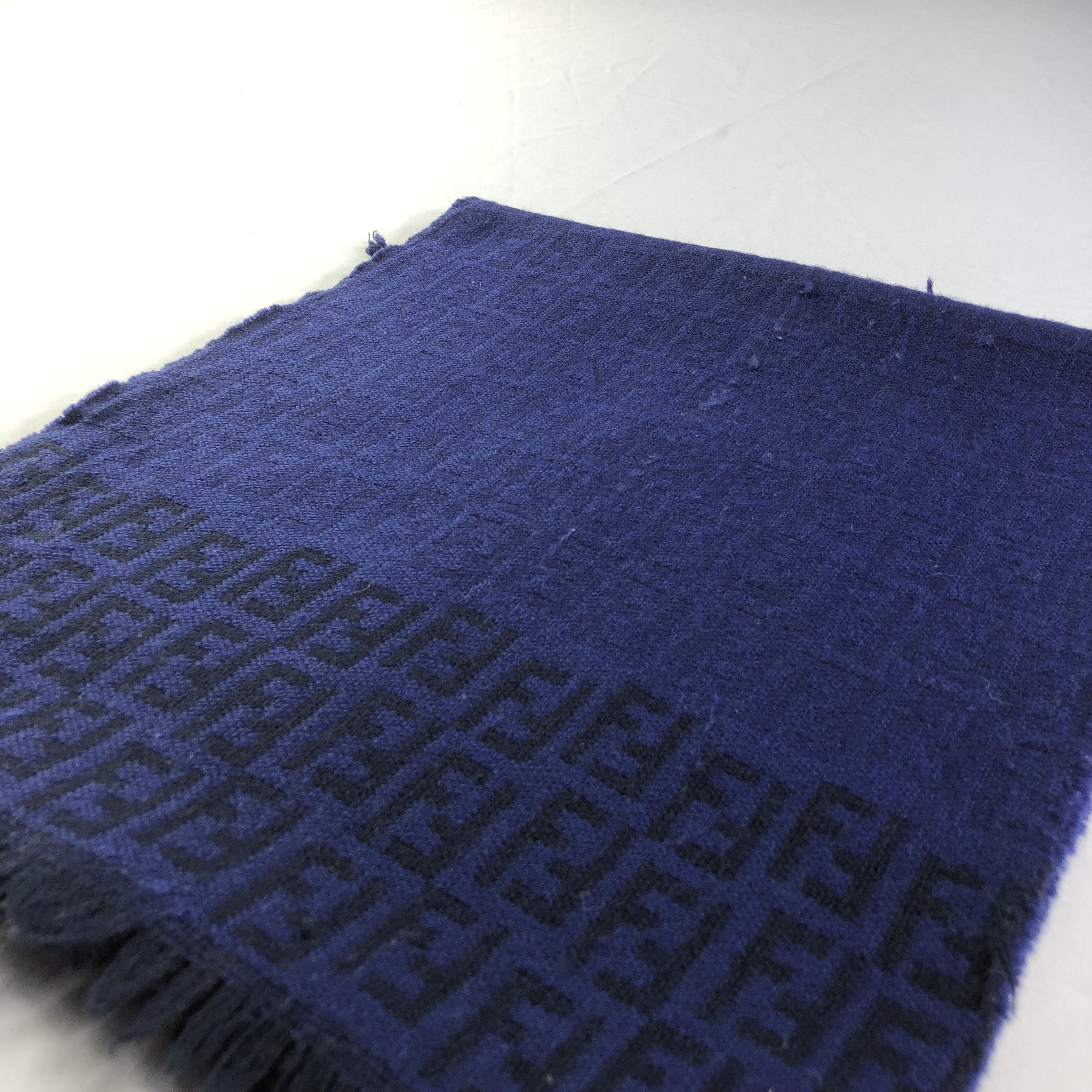 Fendi FENDI FF Monogram Blue Wool Scarf Muffler V1476 Size ONE SIZE - 3 Thumbnail