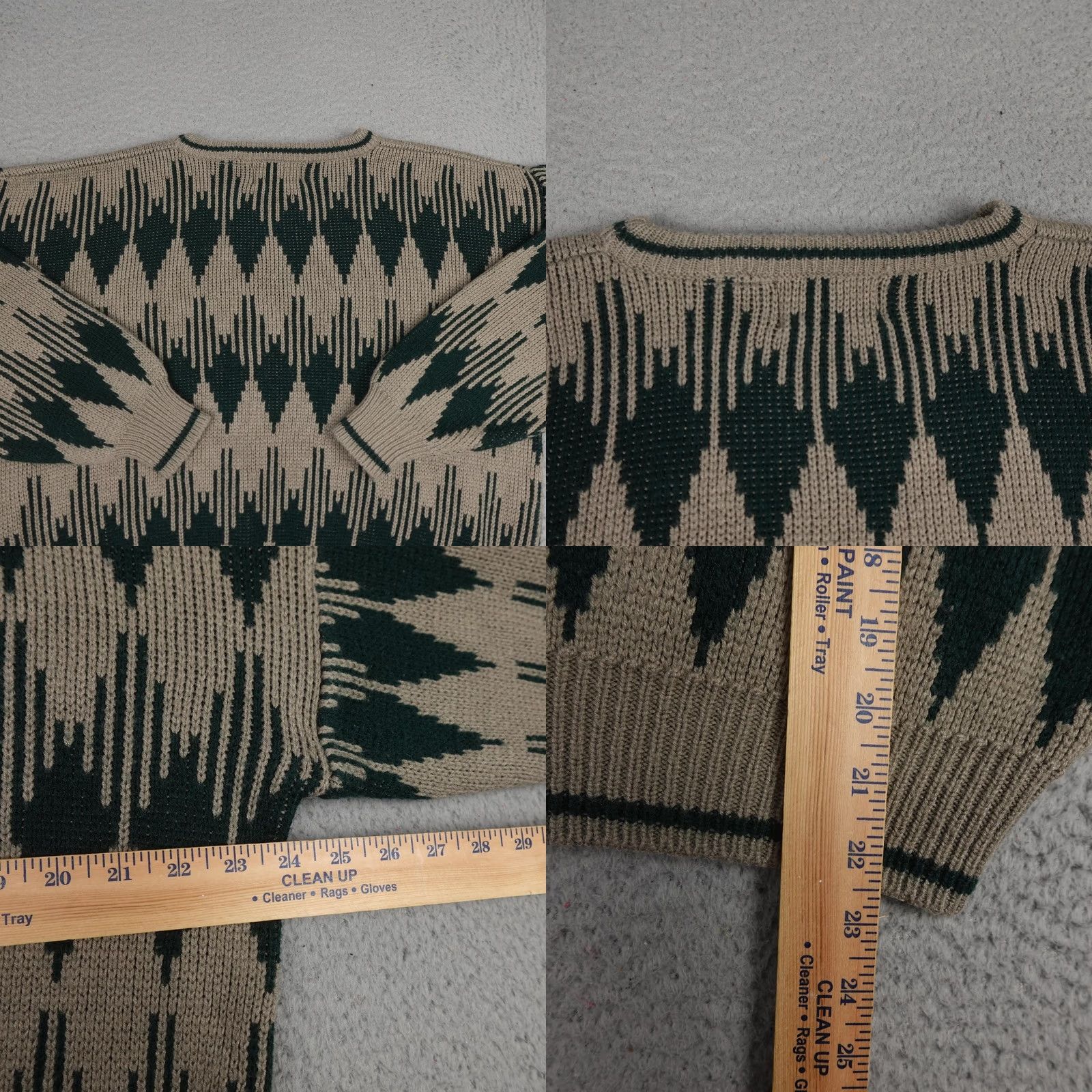 Vintage VINTAGE Rough Cut Mens Geometric Sweater M Green Tan Knit 90s Pullover Crew Neck Size US M / EU 48-50 / 2 - 8 Thumbnail