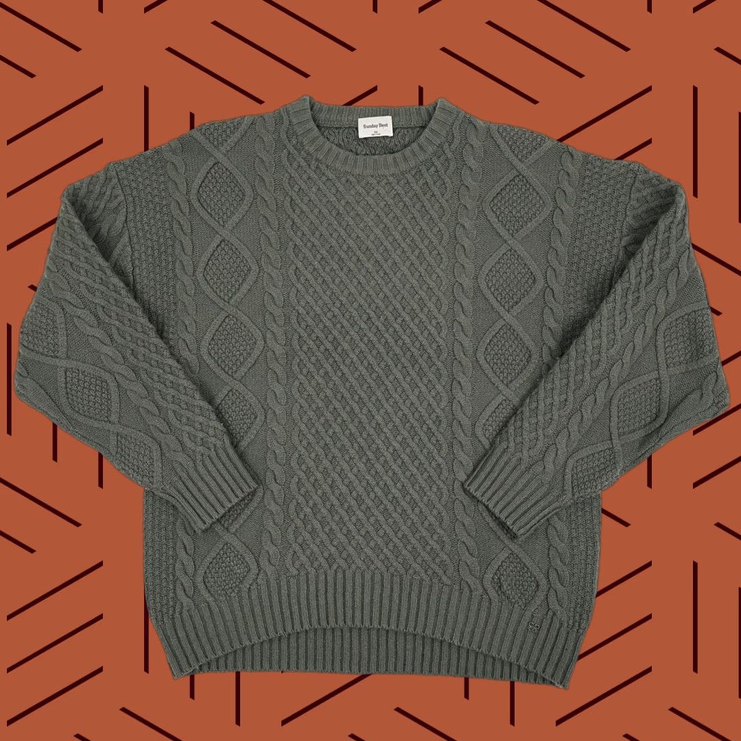 Vintage Sunday Best Sweater Women XS Oversize Merino Wool Peggy Green Cable Knit Size XS / US 0-2 / IT 36-38 - 1 Thumbnail