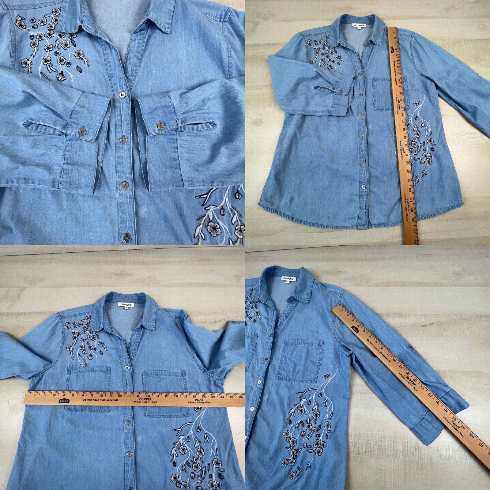 Vintage Serengeti Womens Large Blue Chambray Button Up Shirt Size L / US 10 / IT 46 - 8 Thumbnail