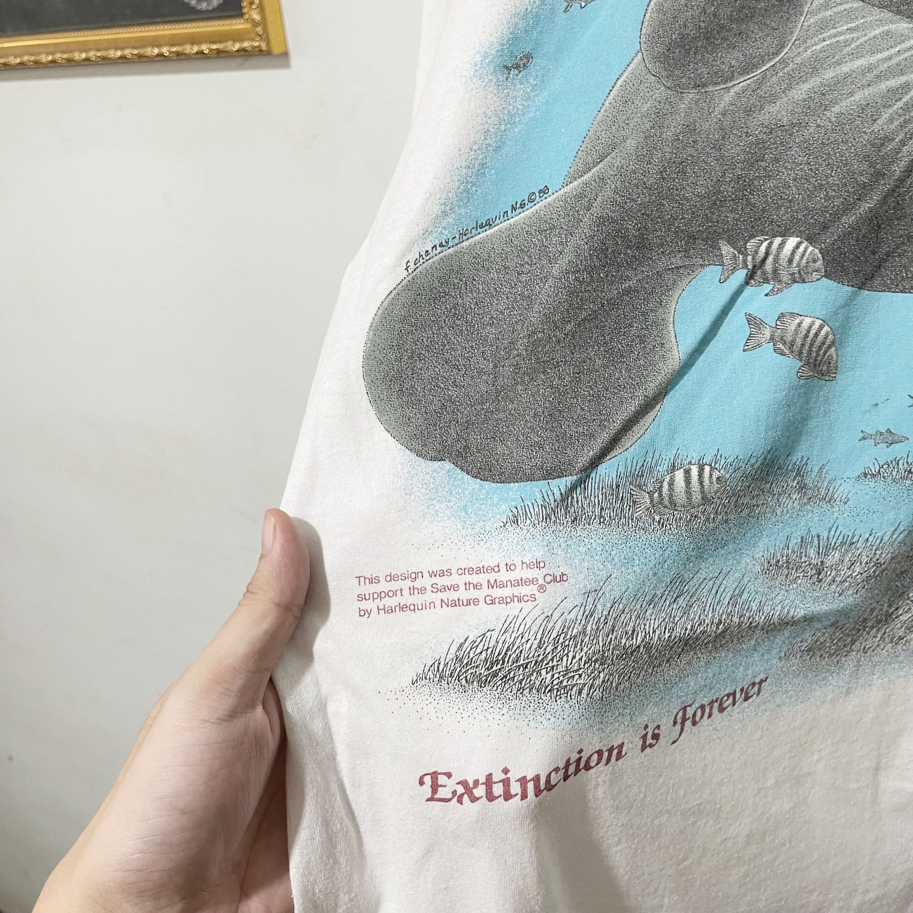 Vintage Vintage 80s Manatee Harlequin Extinction Is Forever Shirt Size US XL / EU 56 / 4 - 3 Thumbnail