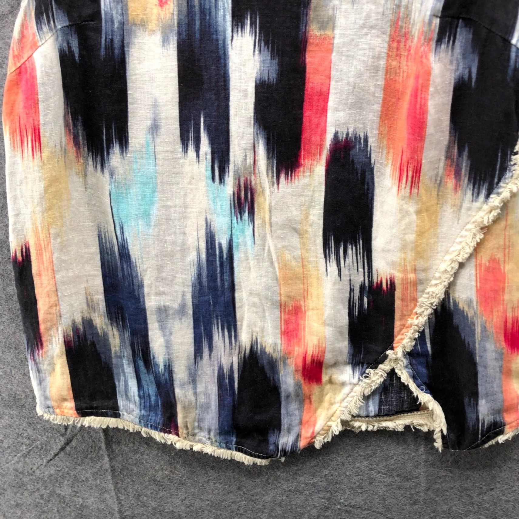 DKNY DKNY 100% Linen Sleeveless Top Womens S Tank Ikat Multicolor Frayed Asymmetric Size S / US 4 / IT 40 - 4 Thumbnail