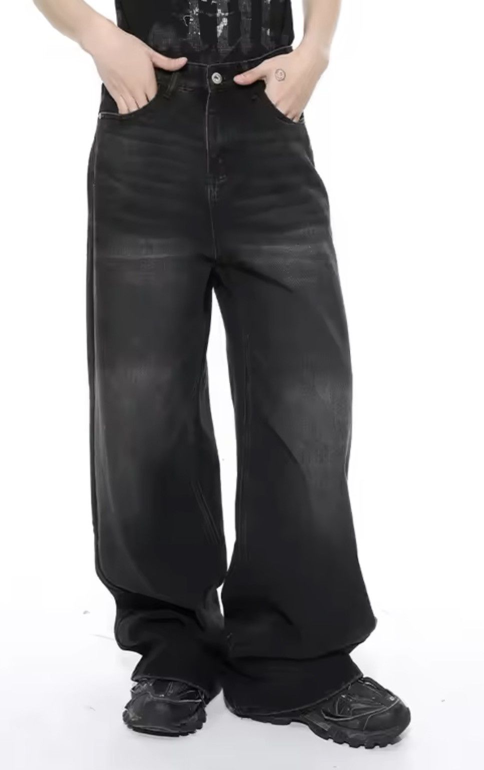 Japanese Brand Kitajima x zai Black Baggy Washed Denim Jeans Size US 31 - 10 Thumbnail