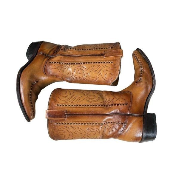 Genuine Leather × Vintage Vintage Double-H Cowboy Western Boots USA Made Patina Saddle Size US 10.5 / EU 43-44 - 9 Thumbnail
