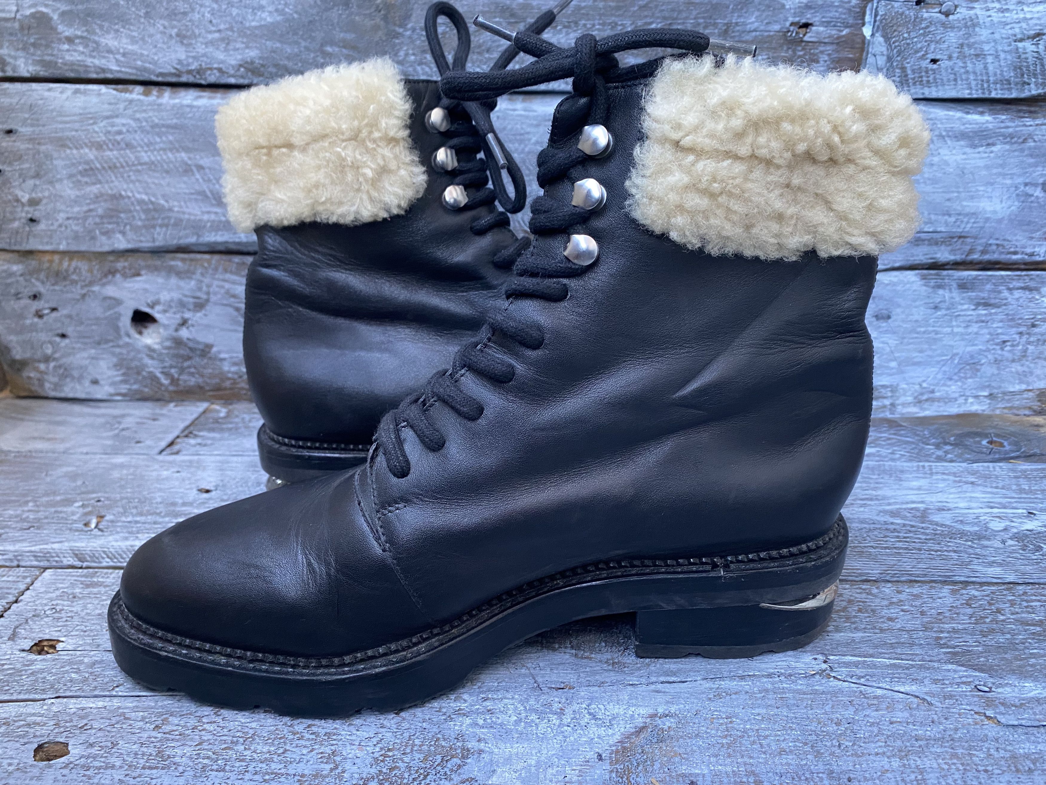 Alexander Wang × Designer Alexander Wang combat black leather shearling boots sz38 Size US 7.5 / IT 37.5 - 10 Thumbnail