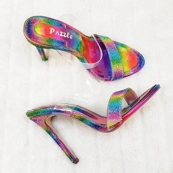 Other Lee Rainbow Hologram Rhinestone Slip On Double Strap High He Size US 9 / IT 39 - 6 Thumbnail