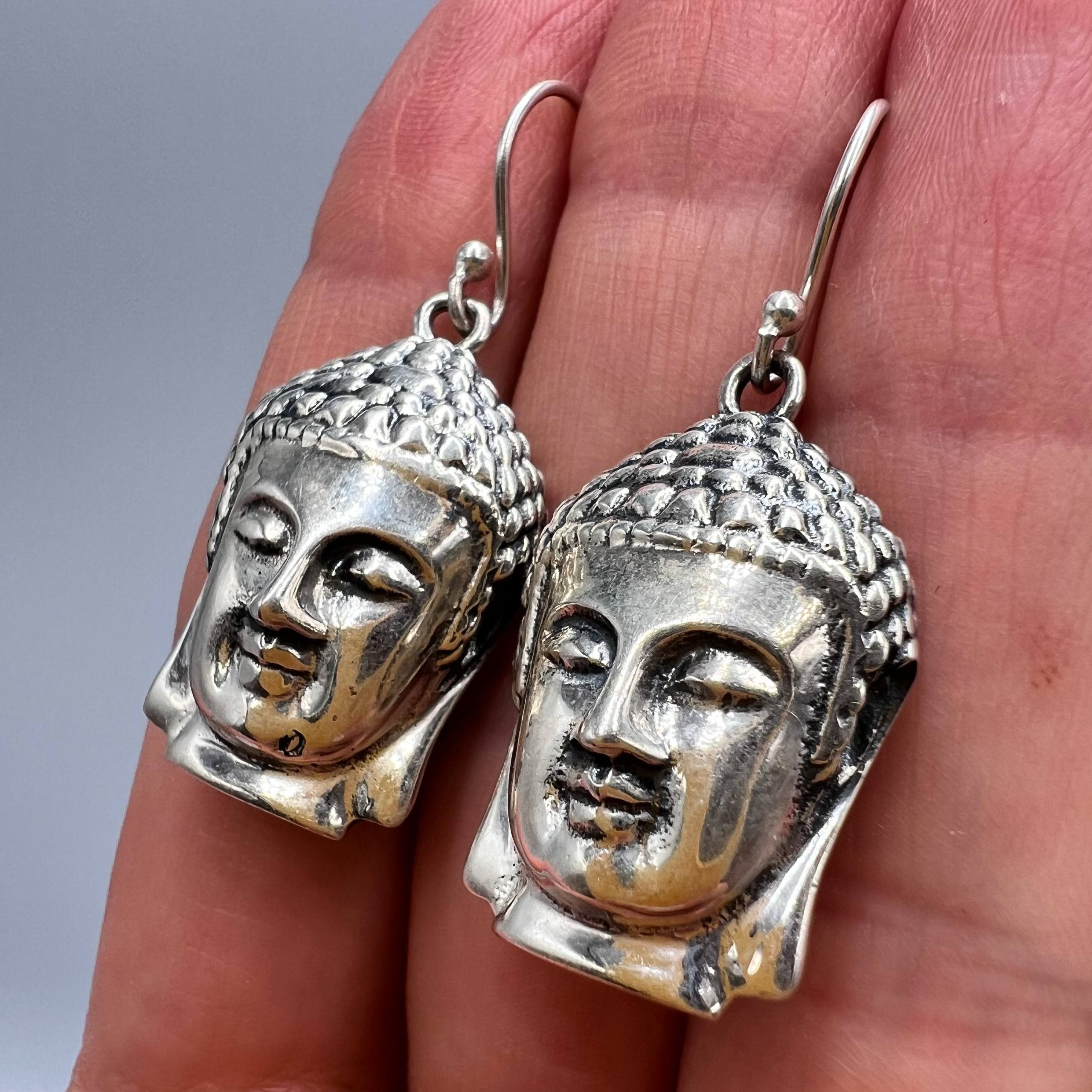 Sterling Silver Vintage Sterling Silver 925 Buddha Head Earrings Spiritual Size ONE SIZE - 5 Thumbnail