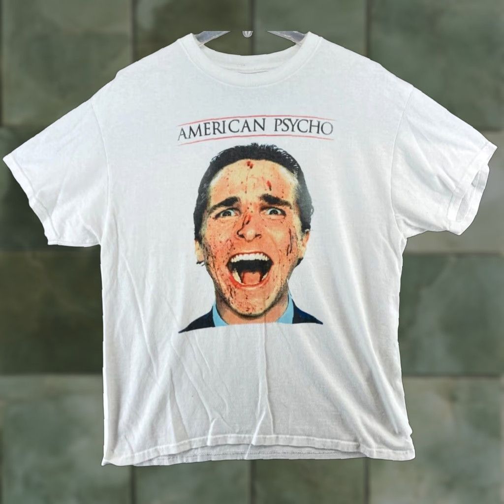 Vintage American Psycho TShirt Mens Large White 90s Graphic Print Crew Neck Cotton Short Sleeve Shirt Men 90s Theme Size US L / EU 52-54 / 3 - 1 Thumbnail