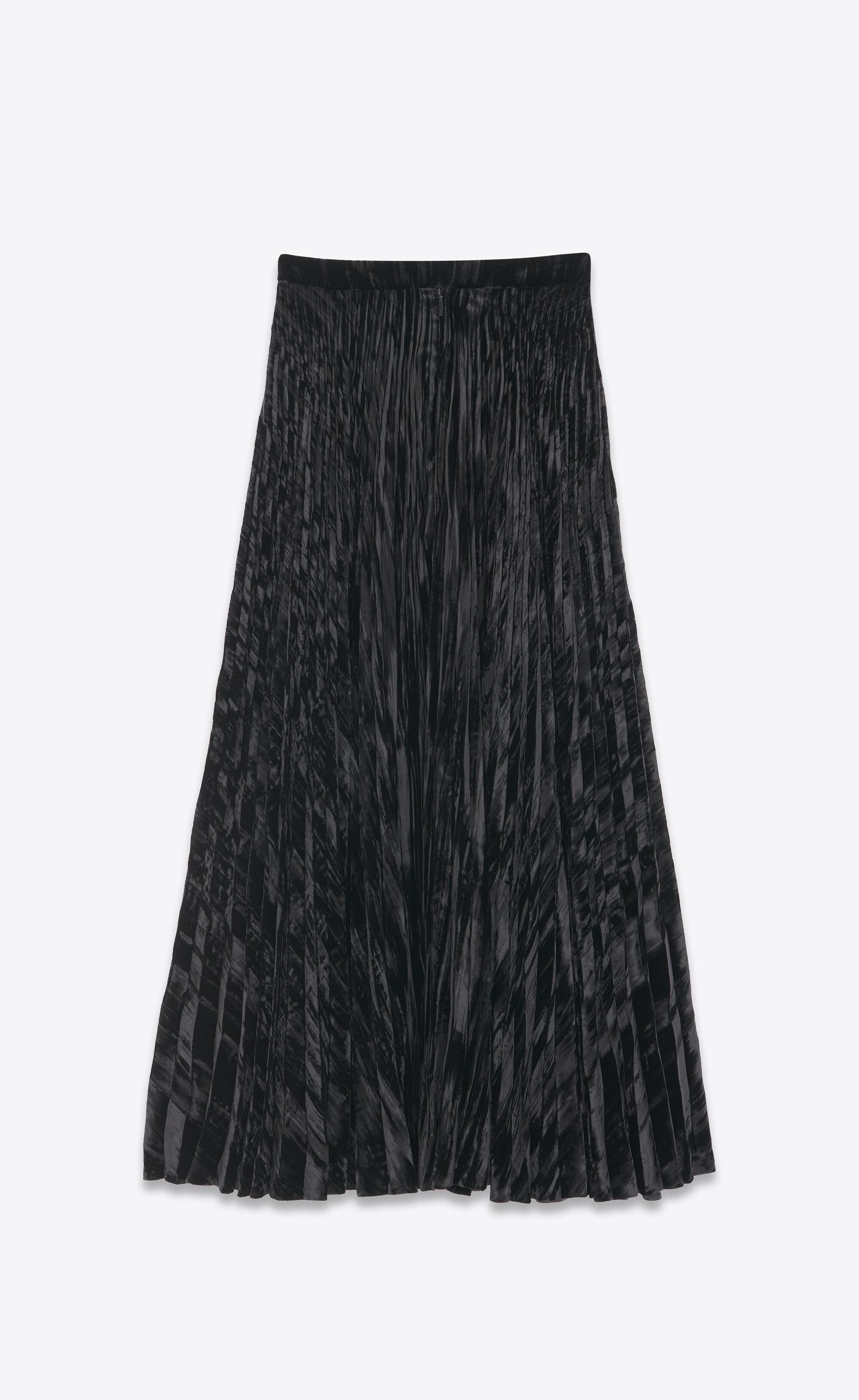Saint Laurent Paris o1s1wg111024 Pleated Midi Skirt in Crushed Velvet in Black Size 27" / US 4 / IT 40 - 2 Thumbnail