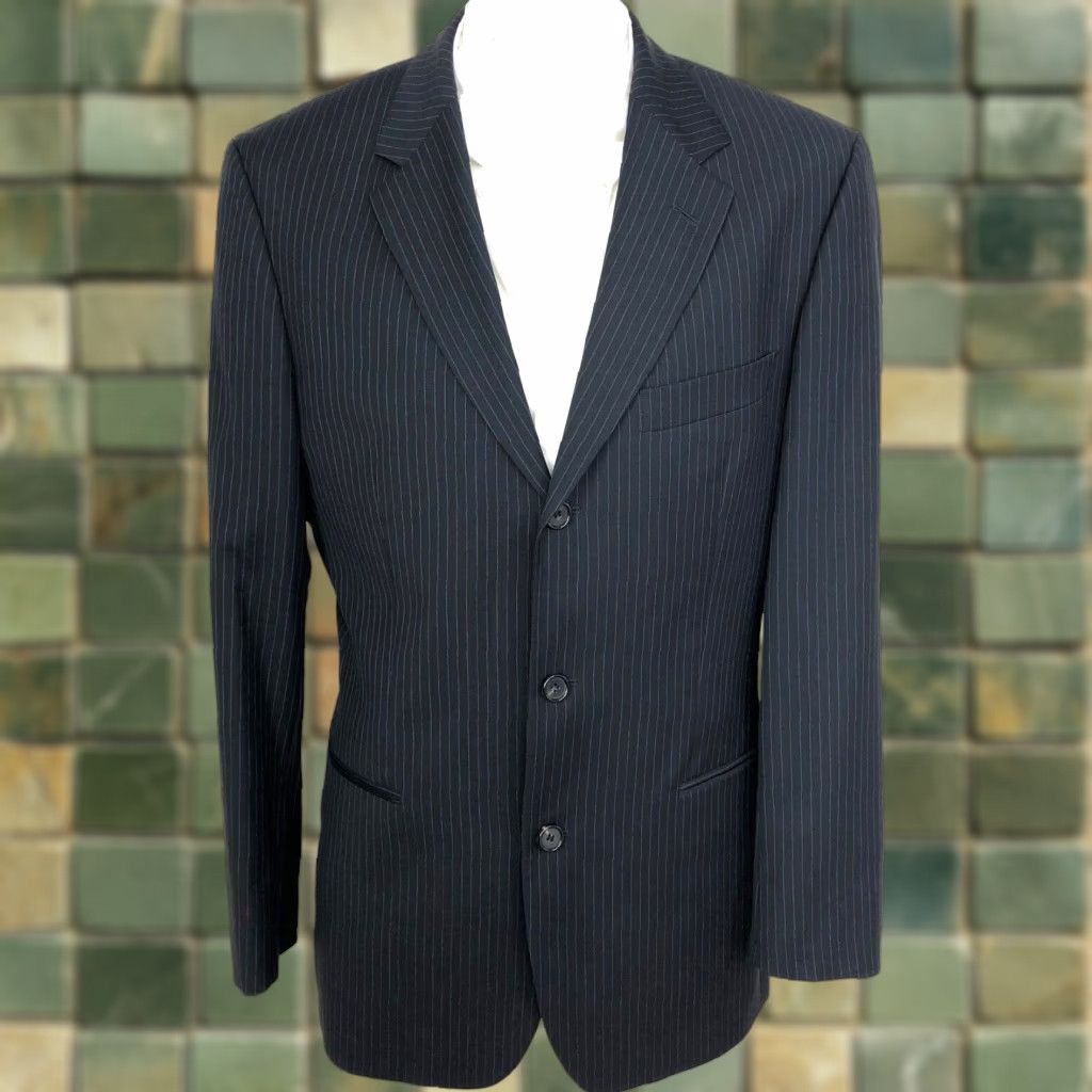 Hugo Boss Hugo Boss 38 R Three-Button Sport Suit Coat Jacket Striped Black Wool Men Suit Jacket Size 38R - 1 Thumbnail