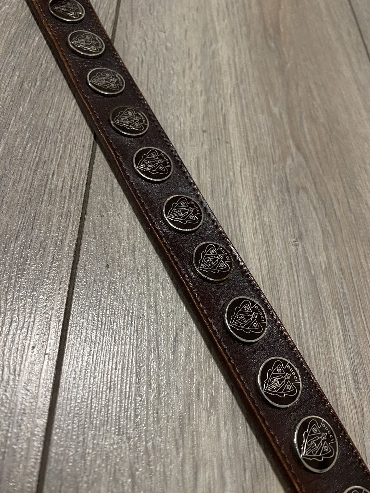 Gucci Vintage Gucci Belt Crest Patent Leather Monogram Brown Y2K Size ONE SIZE - 7 Thumbnail