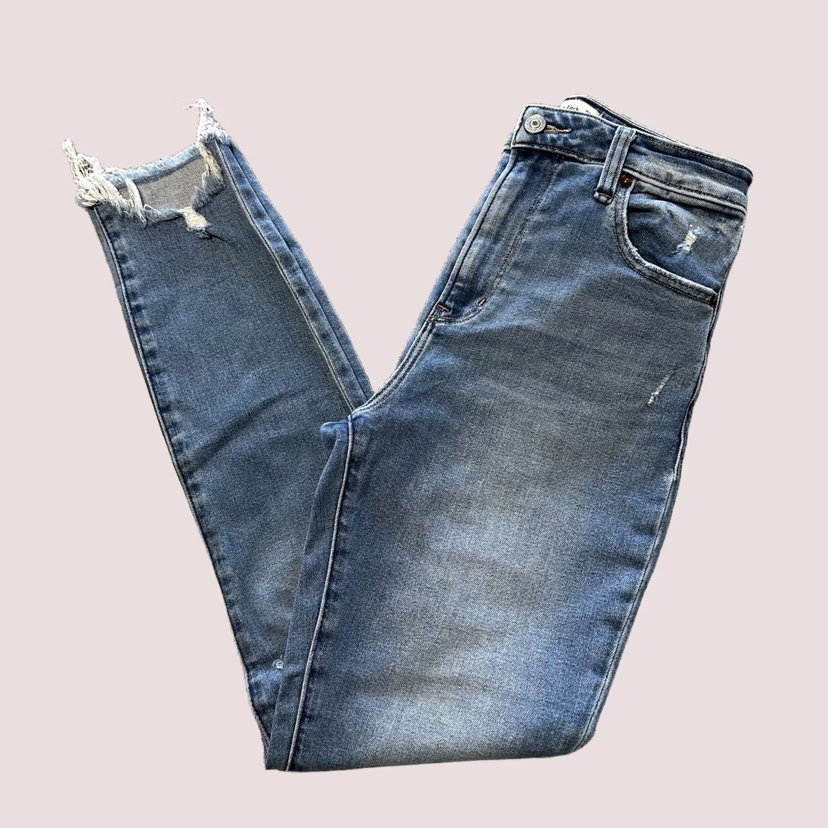 Abercrombie & Fitch Abercrombie & Fitch Jeans Womens 2 26x27 High Rise Super Skinny Ankle Raw Hem Blue 5-Pocket Denim Stretch Womens Jeans Size 42" / US 20 - 1 Thumbnail