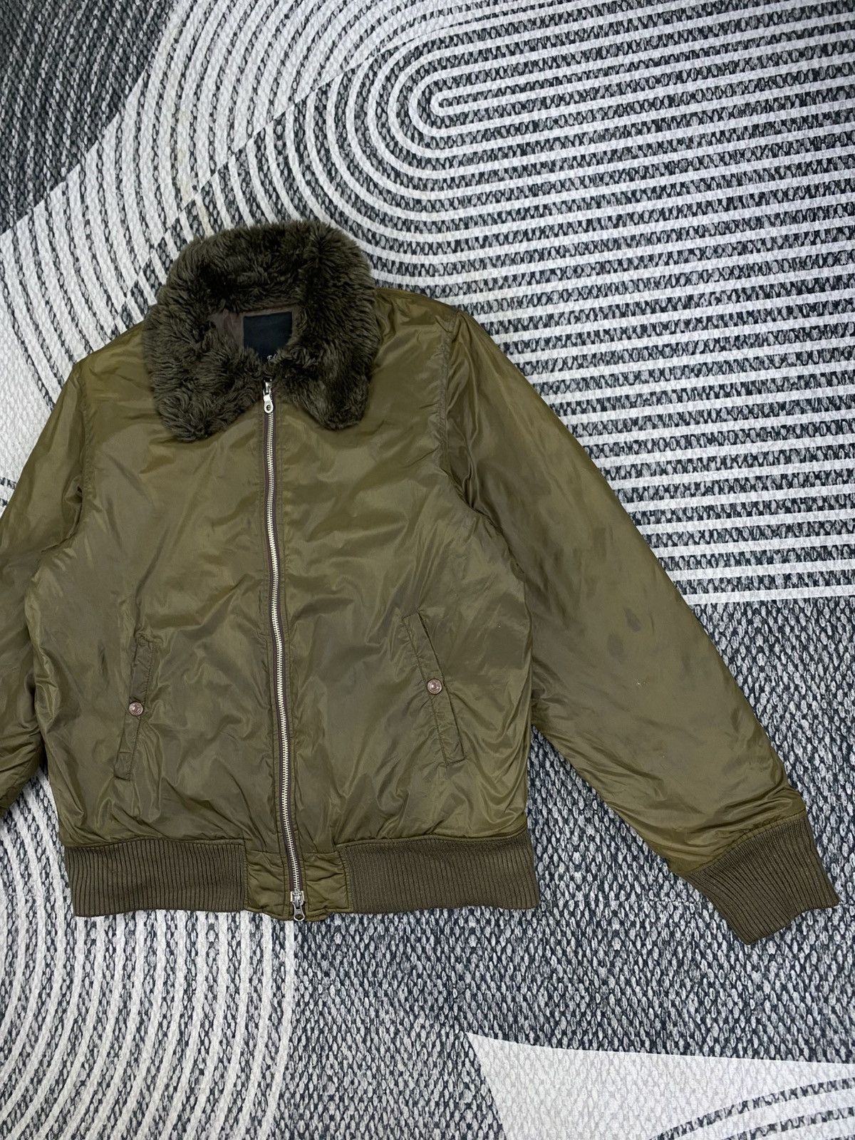 Edwin Vintage Edwin Olive Green Faux Fur Collar Bomber Jacket Size US L / EU 52-54 / 3 - 4 Thumbnail