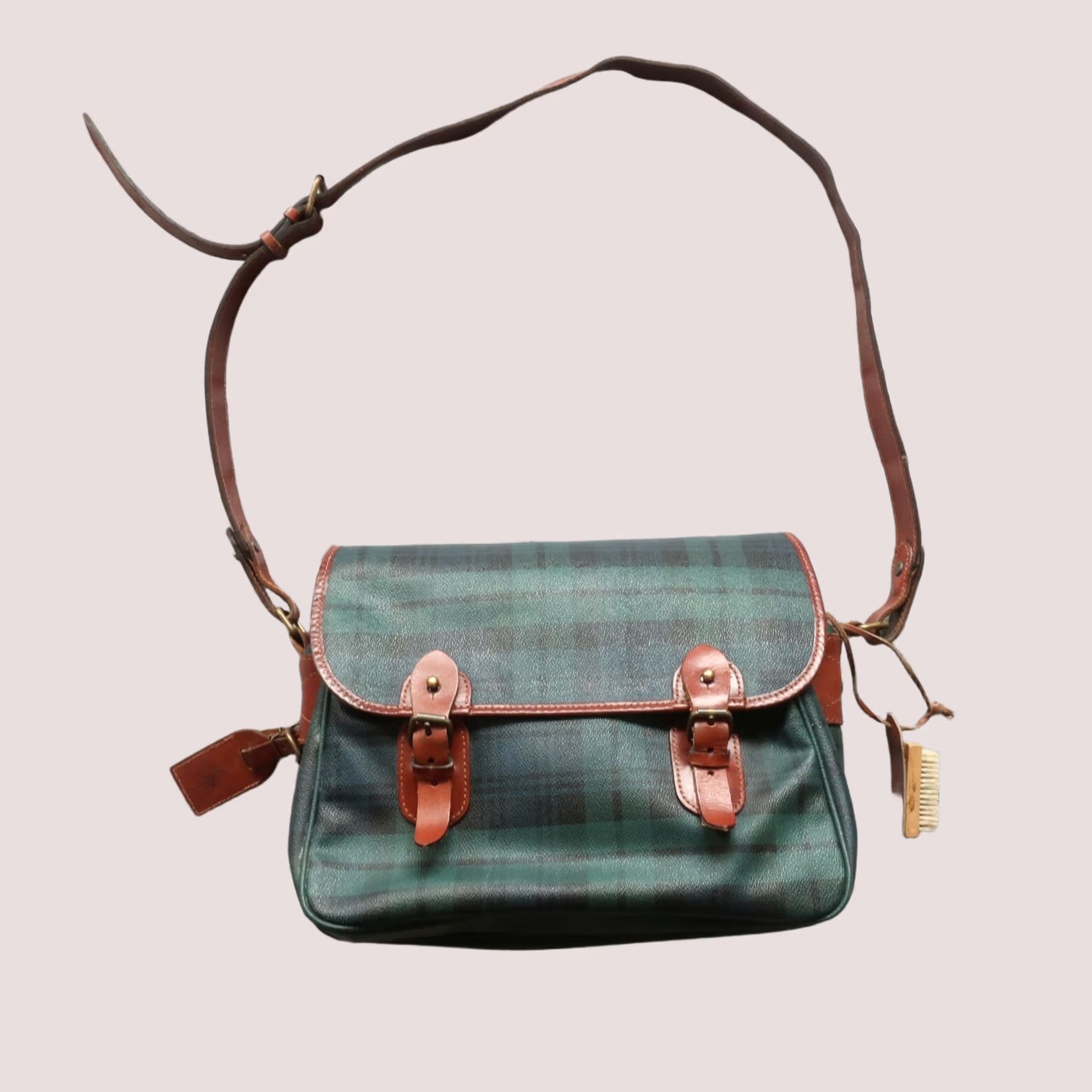 Polo Ralph Lauren Vintage Polo Ralph Lauren Blackwatch Messenger Purse Shoulder Bag Purse Women Leather Navy Green Pattern Blackwatch Large Size ONE SIZE - 1 Thumbnail