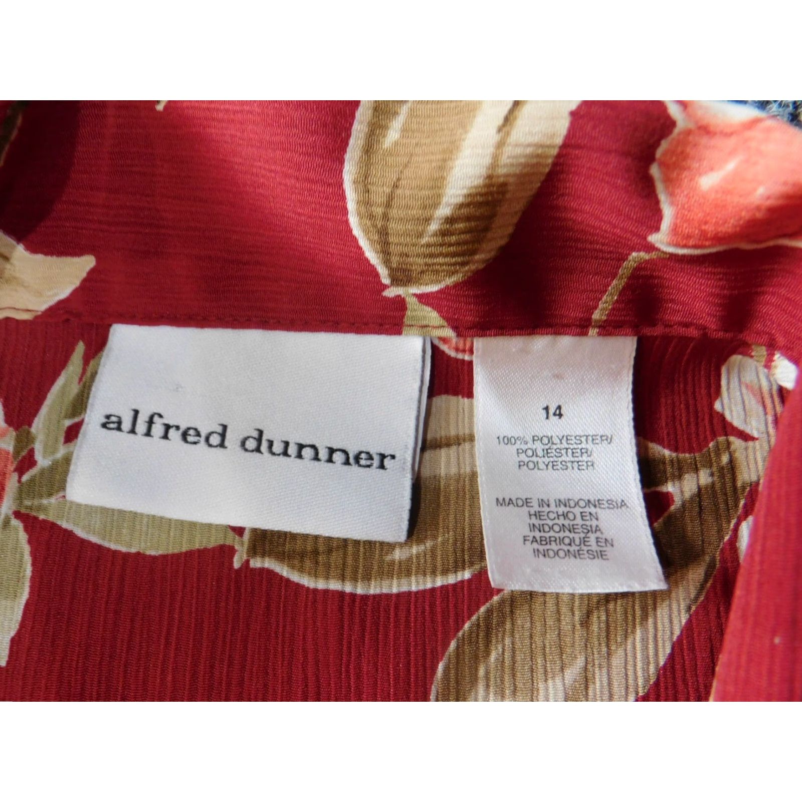 Vintage Alfred Dunner Womens Button-Up Blouse 14 Red Floral Collared Short Sleeve Casual Size XL / US 12-14 / IT 48-50 - 5 Thumbnail