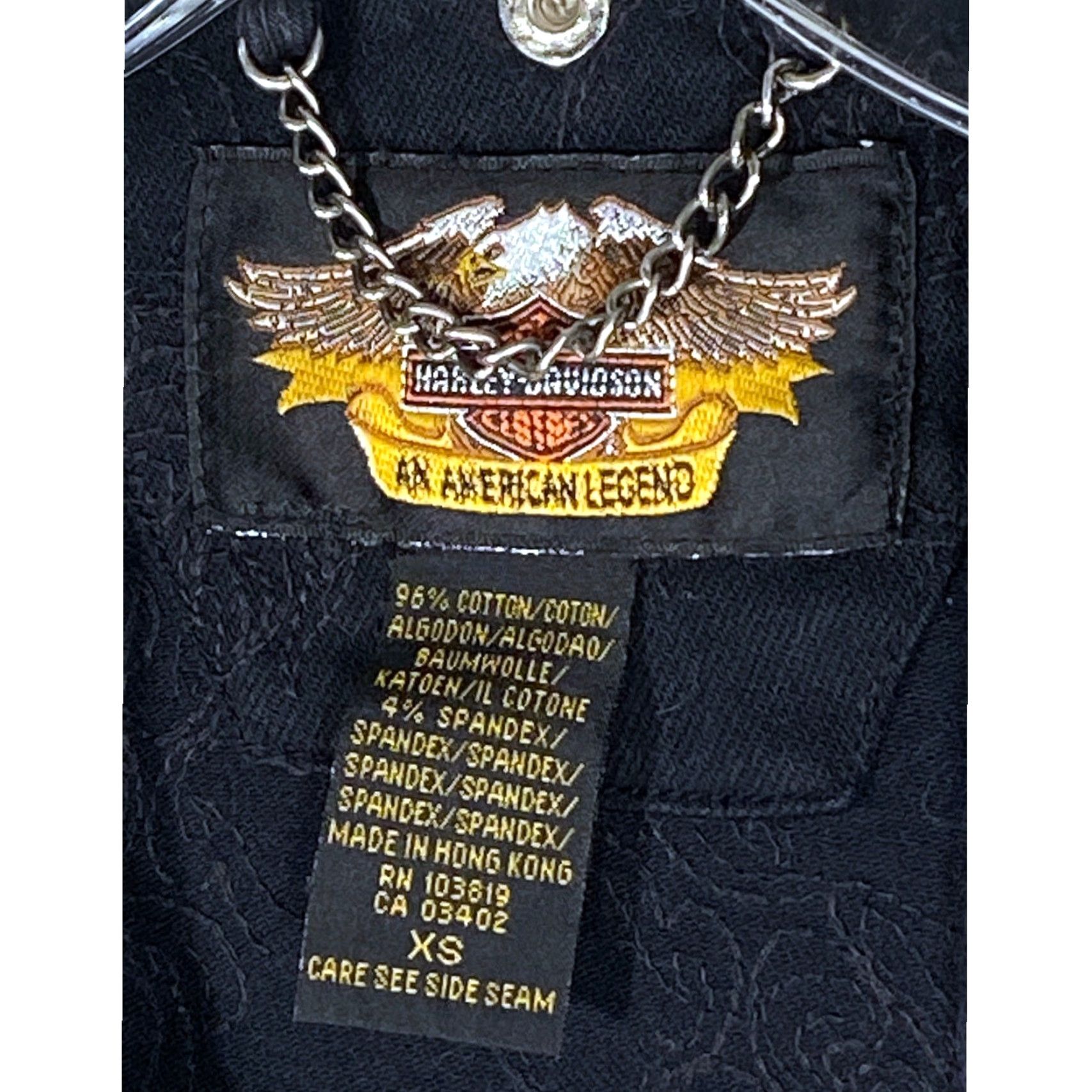 Harley Davidson VINTAGE Harley Davidson Jacket Women XS Black Denim Biker Grunge Embroidered Zipper Slip-On Short Sleeve? Size XS / US 0-2 / IT 36-38 - 8 Thumbnail