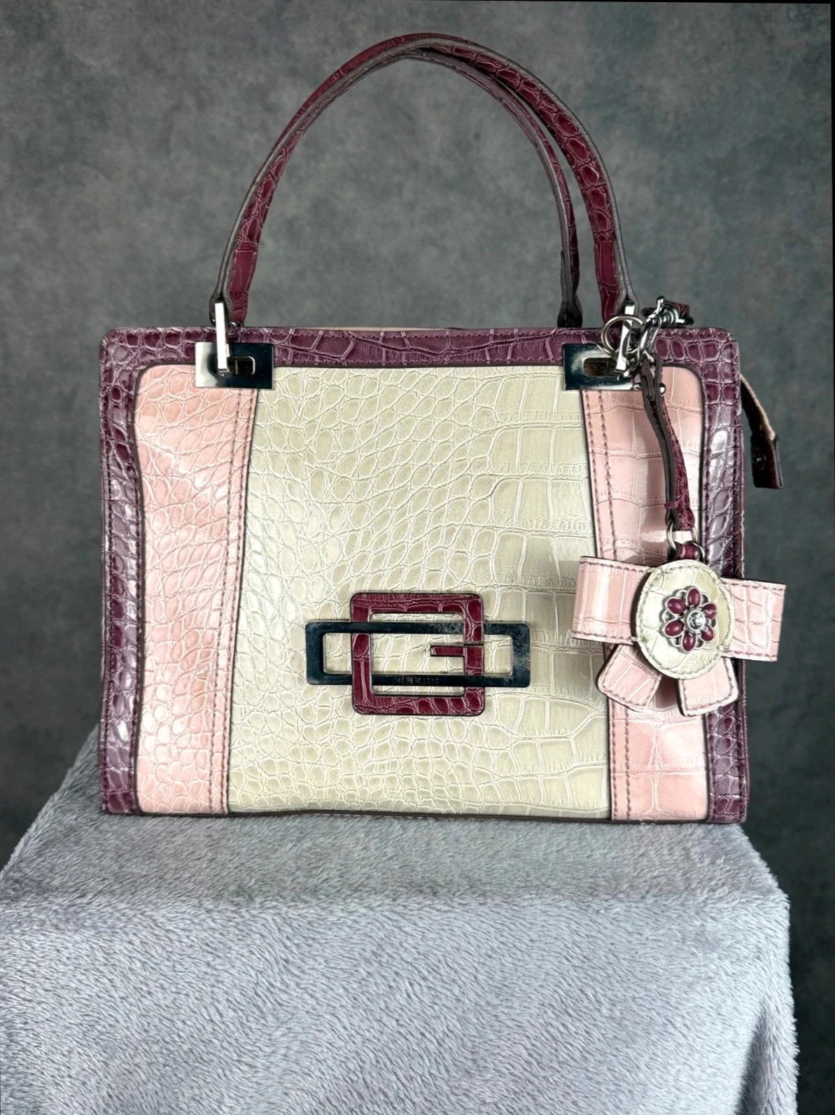 Guess Guess Handbag Pink Purple Croc Pattern Buckle Size ONE SIZE - 1 Thumbnail