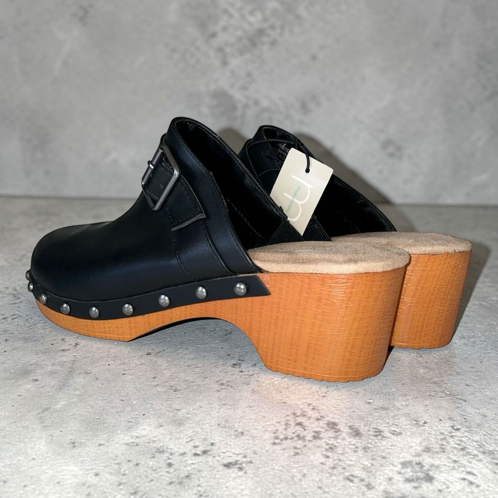 Vintage Maurices Women Black Faux Leather Demi Studded Slip-On Platform Clogs Mules 9 Size US 9 / IT 39 - 3 Thumbnail