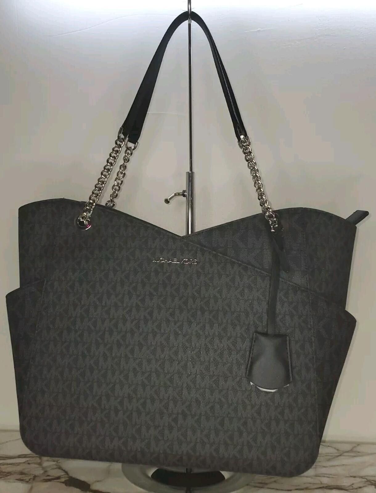 Michael Kors Michael Kors Jet Set Travel Large Chain Tote Black Monogram Size ONE SIZE - 3 Thumbnail