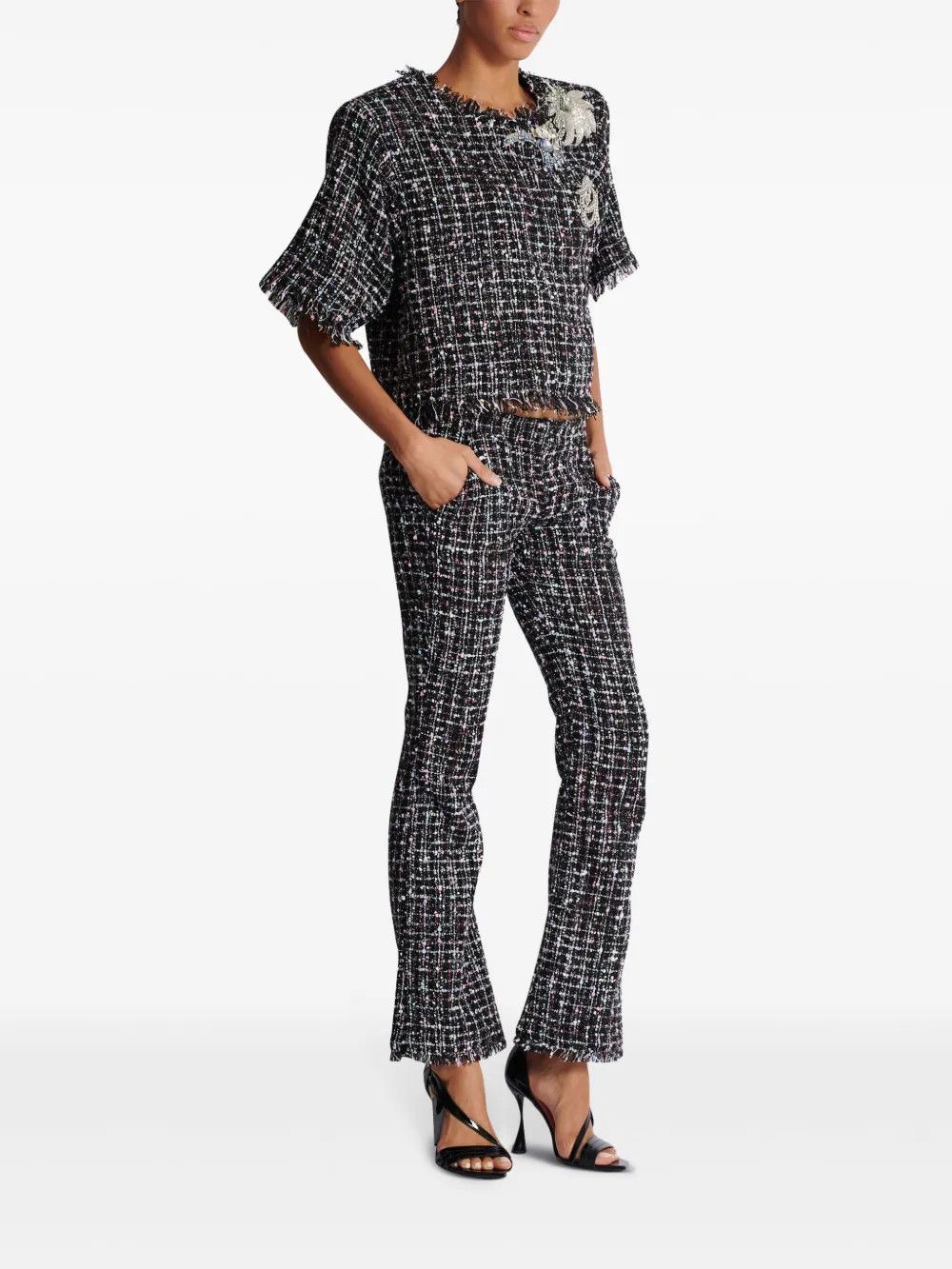 Balmain o1s1wg110825 Diamond Pattern Knitted T-Shirt in Black/White Size XL / US 12-14 / IT 48-50 - 3 Thumbnail