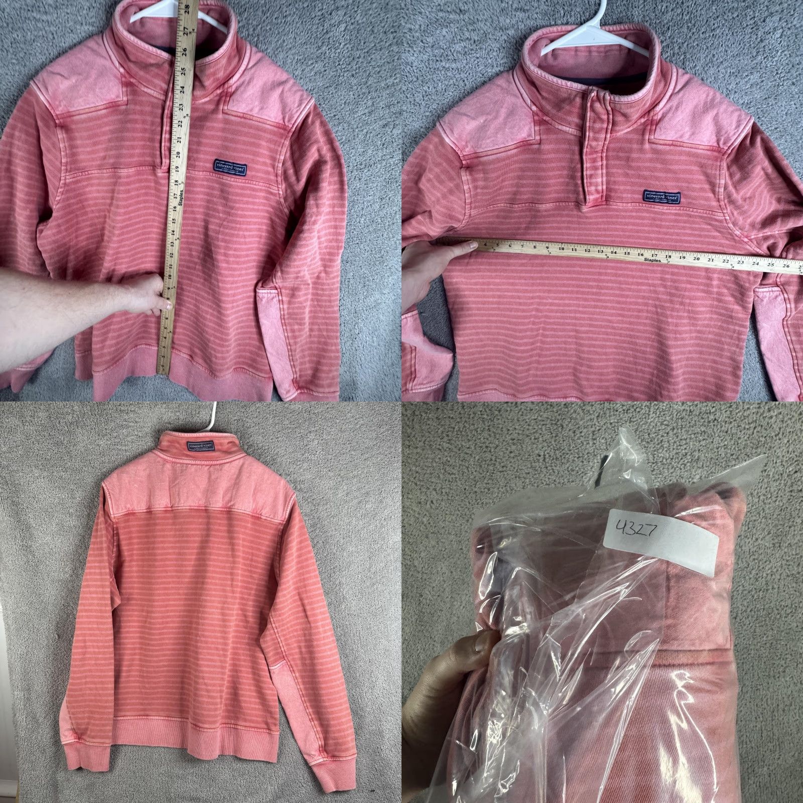 Vineyard Vines Vineyard Vines Sweatshirt Mens Large Pink Striped Mock Neck Snap Shep Shirt Size US L / EU 52-54 / 3 - 8 Thumbnail