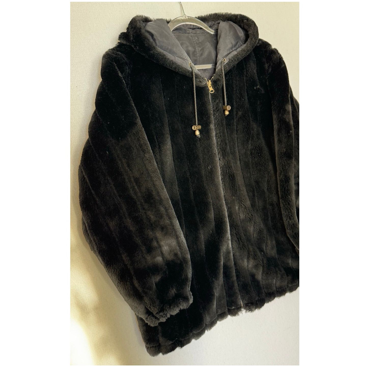 Vintage 1990s Komitor Reversible Silk Faux Fur Hooded Coat Medium Size M / US 6-8 / IT 42-44 - 2 Thumbnail