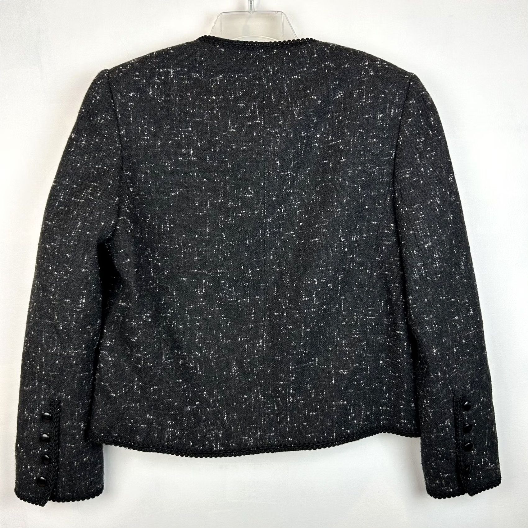 Vintage Peabody House Blazer Womens 12 Black Textured Wool Blend Lined Jacket Tweed Single-Breasted 5-Button Collarless Read Mens Womens Girls Size XL / US 12-14 / IT 48-50 - 2 Thumbnail