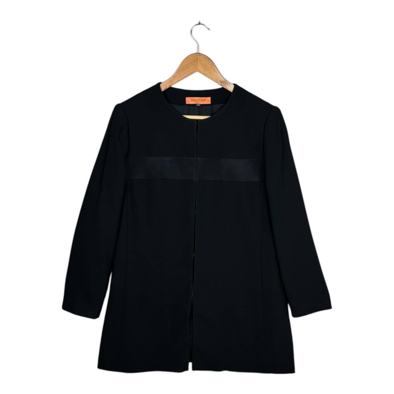 Balmain Paris Vintage Collarless Satin Band Jacket Black