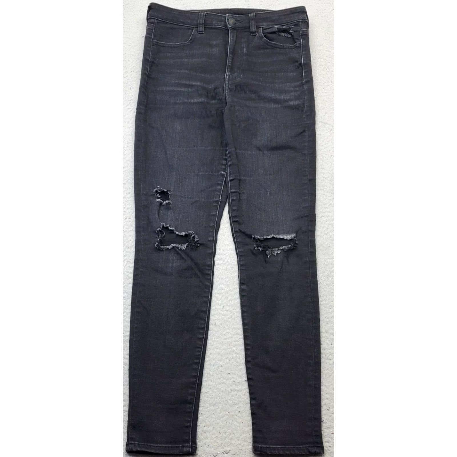 American Eagle Outfitters American Eagle Outfitters Skinny Jeans Womens 8R Black Denim Stretch Distressed Slim Fit Size 30" / US 8 / IT 44 - 2 Thumbnail