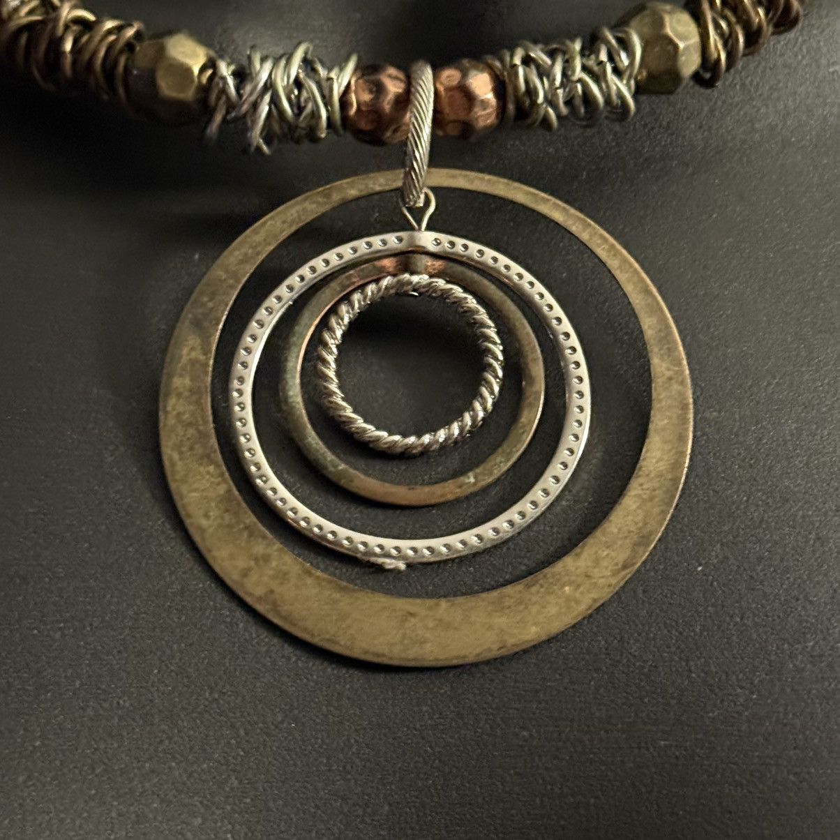 Other Mixed metal bead wired necklace with layered circle pendant Size ONE SIZE - 3 Thumbnail