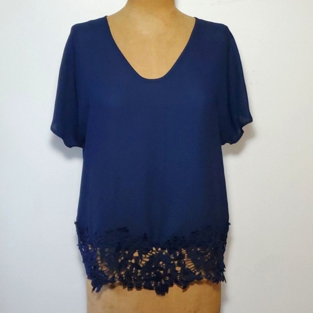 Other Zac & Rachel Size M Blouse Top Short Sleeve Navy Chiffon Size M / US 6-8 / IT 42-44 - 1 Thumbnail