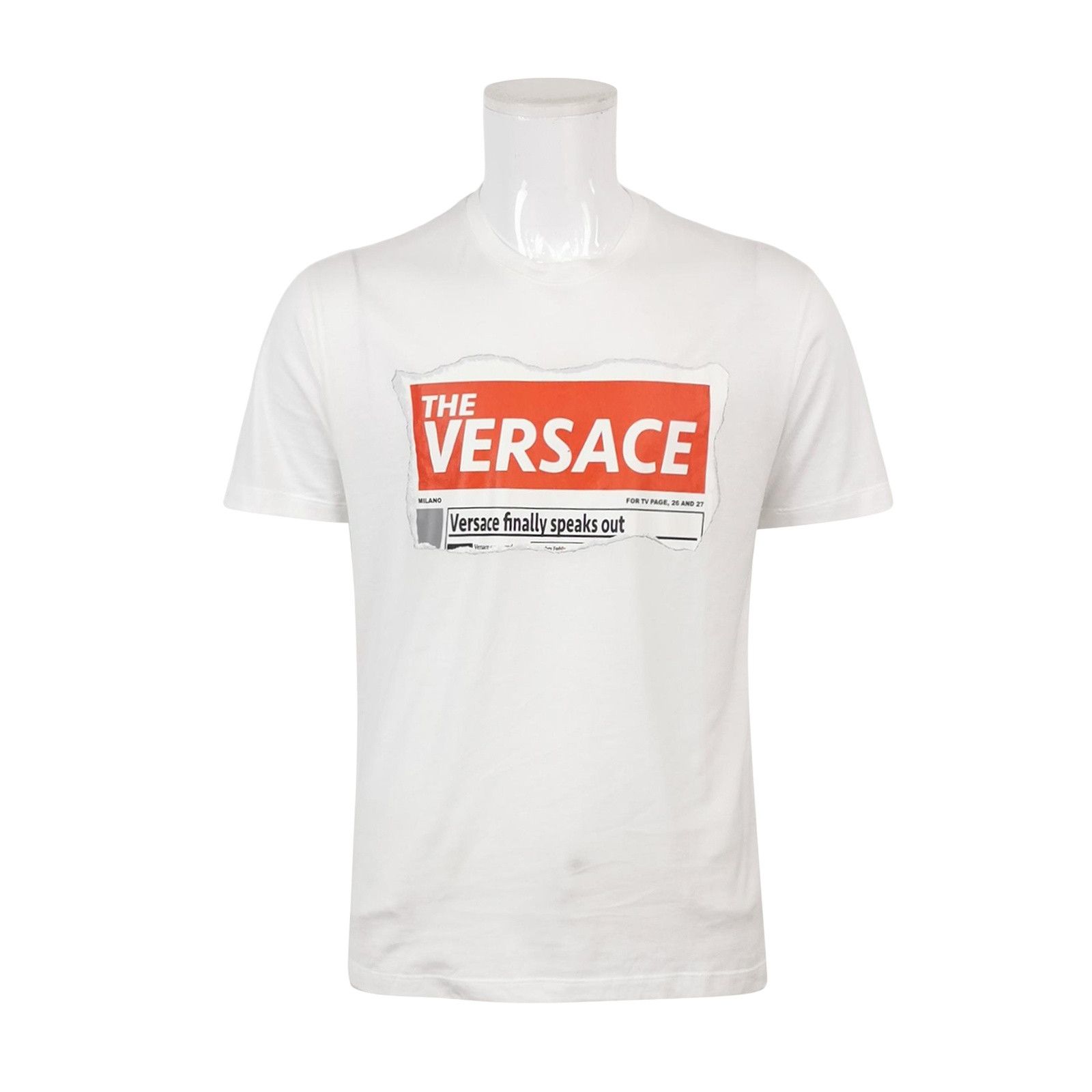 Versace Versace Newsprint Logo Cotton T-Shirt Size M Size US M / EU 48-50 / 2 - 1 Thumbnail