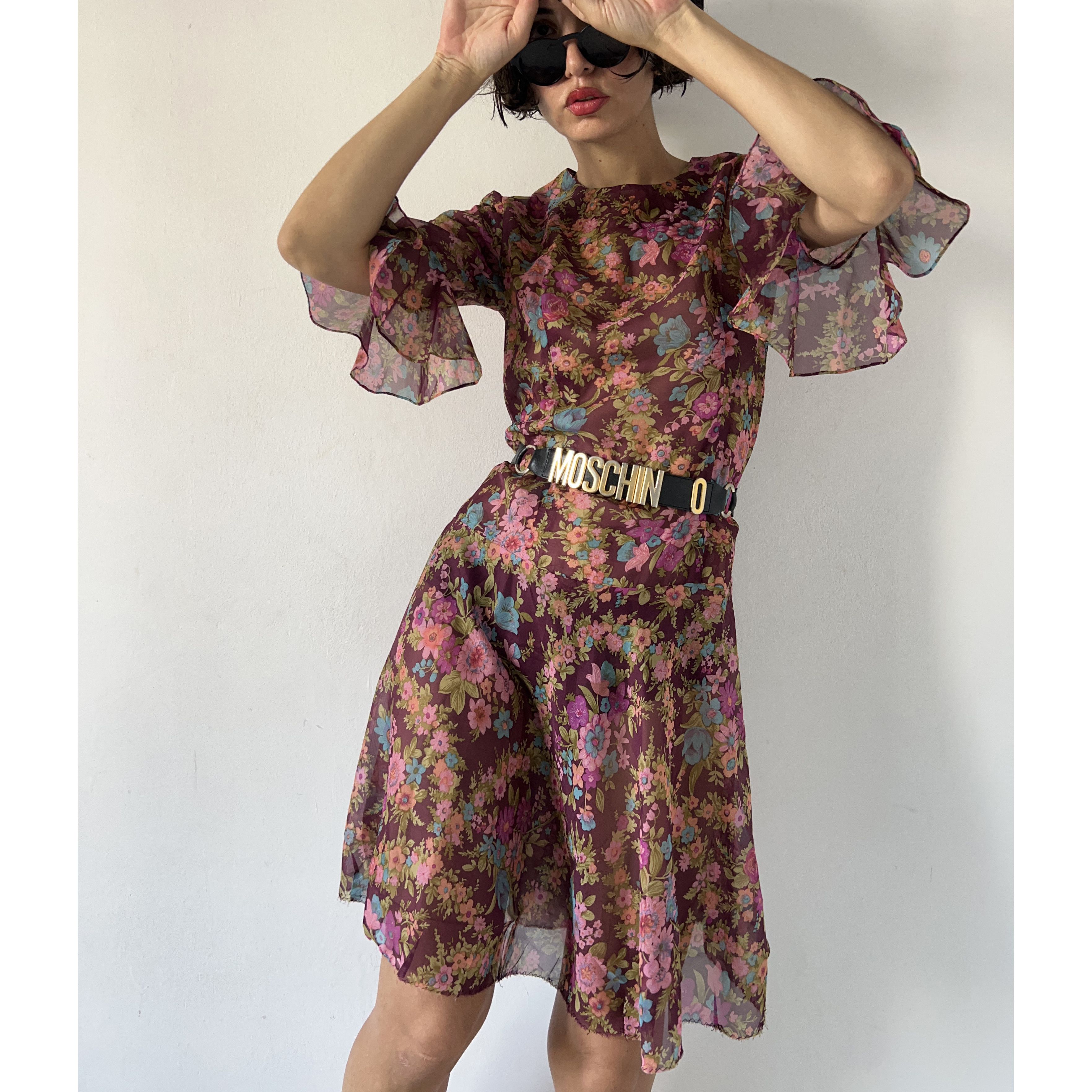 Vintage Vintage 70s floral semi sheer midi dress Size L / US 10 / IT 46 - 2 Thumbnail