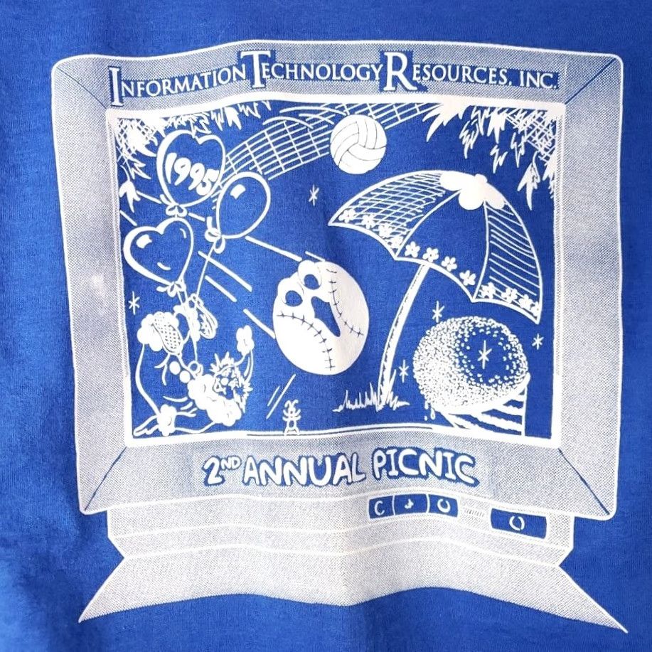 Fruit Of The Loom VINTAGE Fruit of the Loom T-Shirt Mens Medium Blue 100% Cotton Crew Neck Graphic Tee Information Technology Resources Inc 90s USA Size US M / EU 48-50 / 2 - 6 Thumbnail