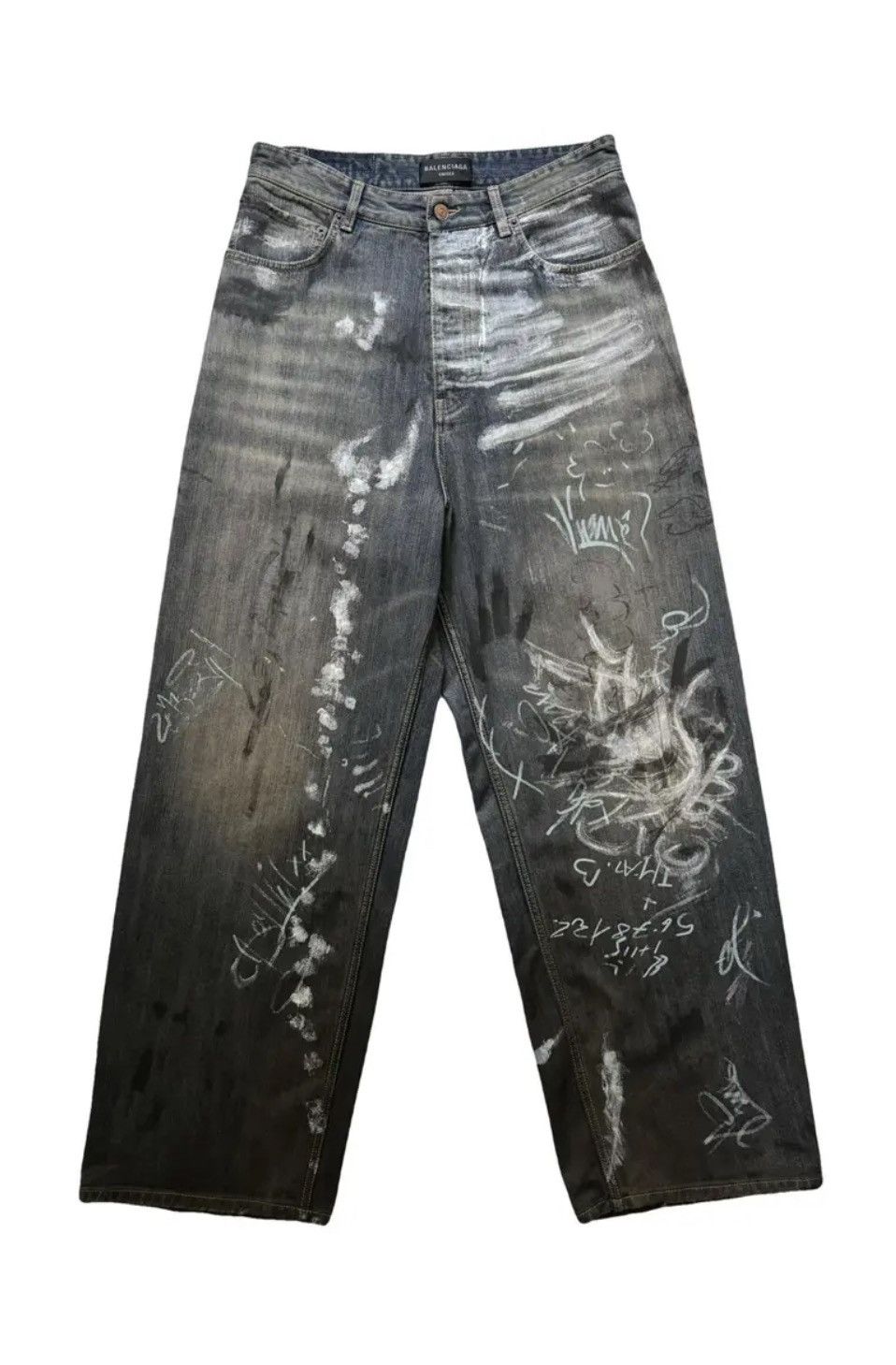 💥RARE💥Balenciaga Denim Graffiti Pants in navy