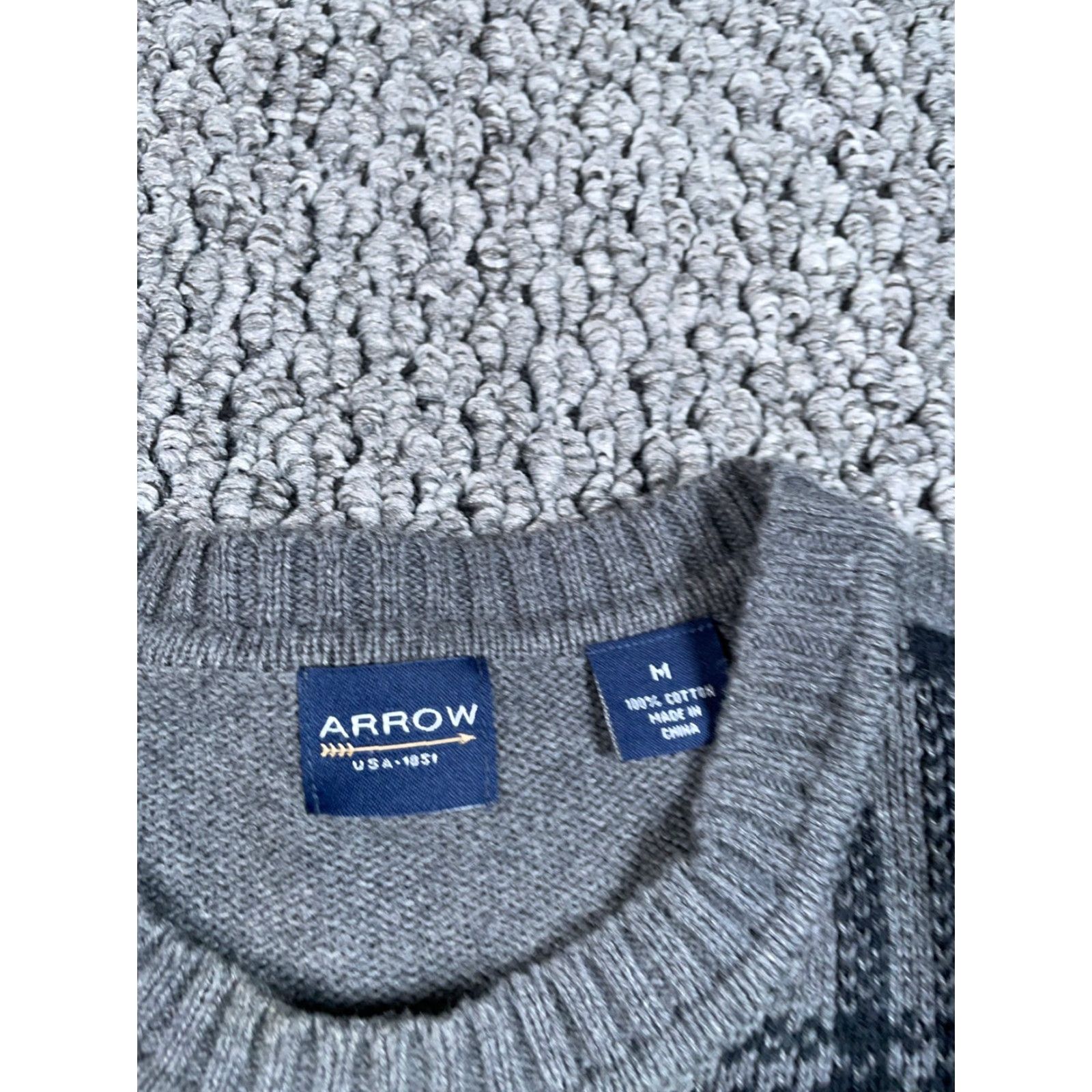 Arrow VINTAGE Arrow GrAY/Black Grid Check Sweater Adult Medium Crew Knit Pullover Mens Vintage Preppy 90s/Classic Dad Style Size US M / EU 48-50 / 2 - 3 Thumbnail