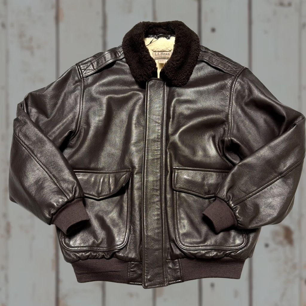 Vintage LL Bean G-1 Goatskin Leather Military Bomber Flight Wool Jacket Made USA L EUC - Brown Size US L / EU 52-54 / 3 - 1 Thumbnail