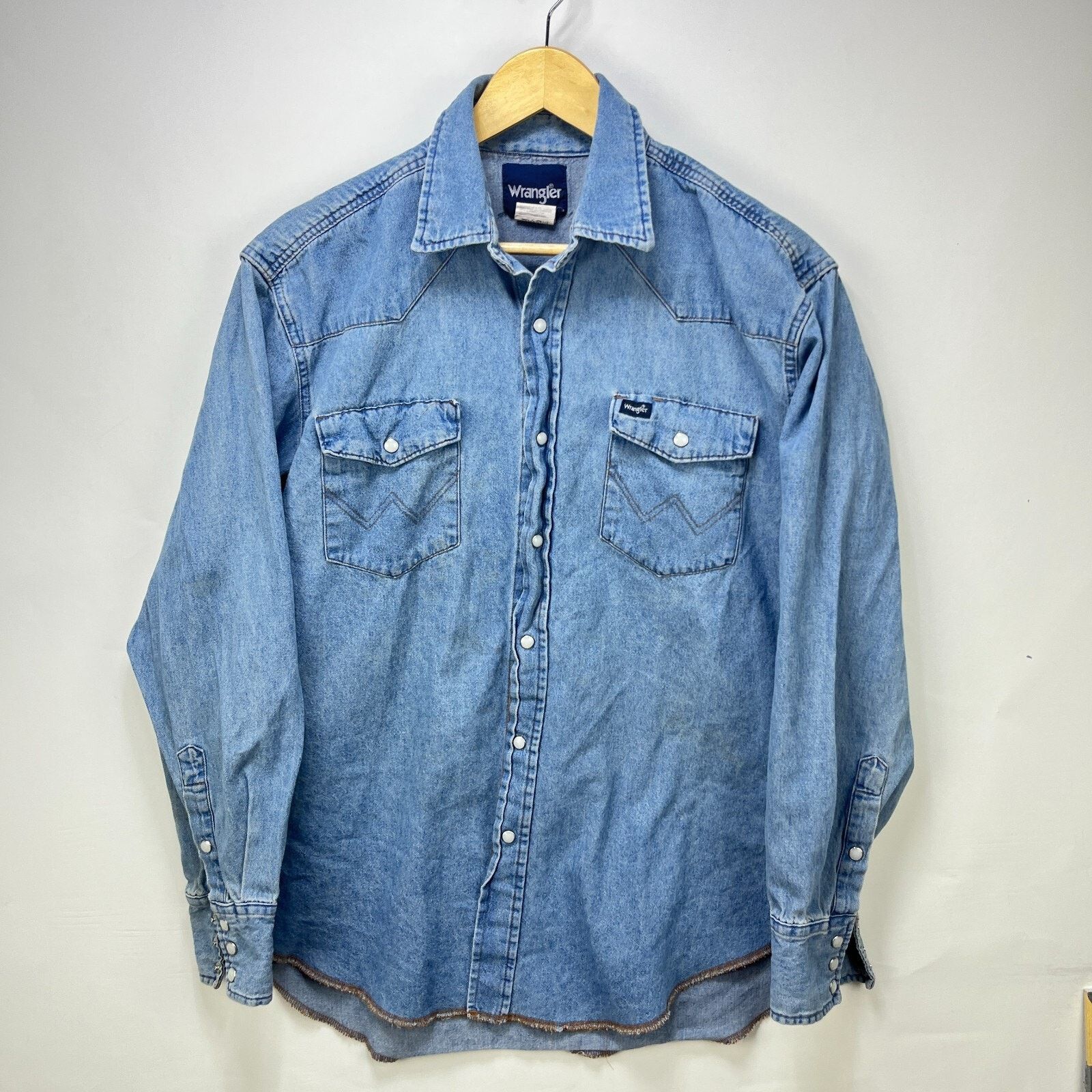 Vintage × Wrangler Vintage 90s Wrangler Pearl Snap Button Long Denim Large Size US L / EU 52-54 / 3 - 1 Thumbnail
